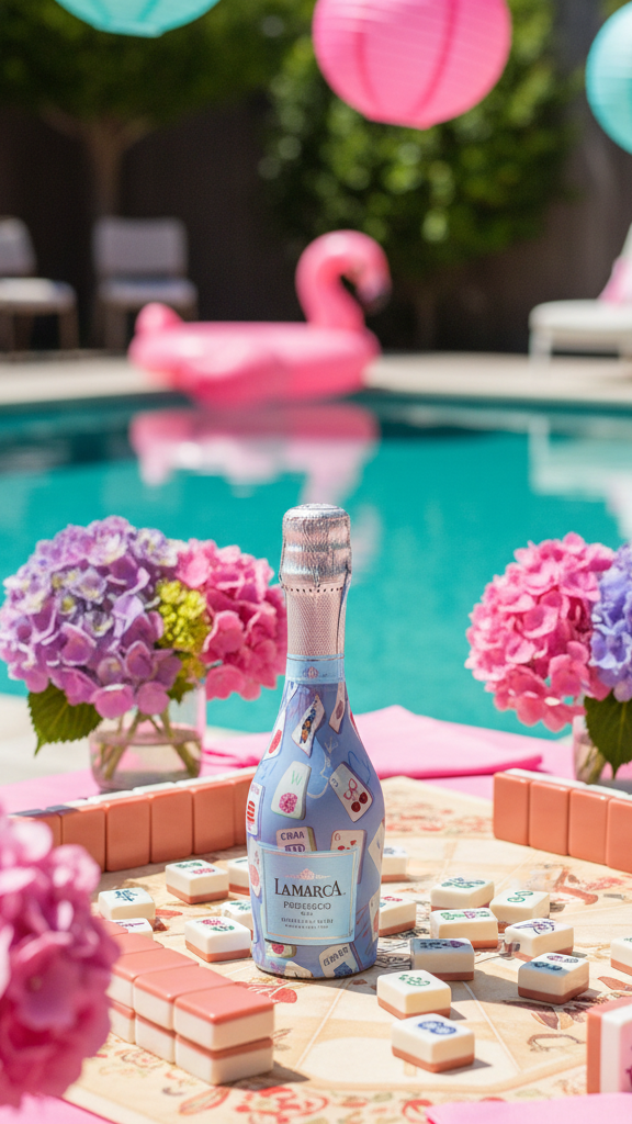 Beau Bottles Pastel Blue Mahjong mini prosecco bottle wrap set of 6 — front view — BLVD Boutik