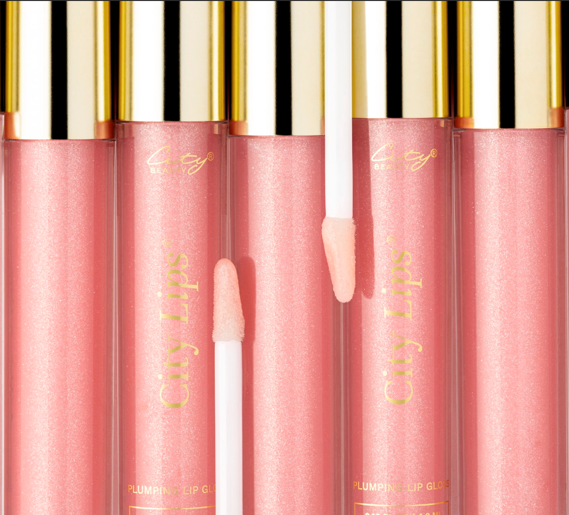 City Lips plumping lip gloss in Tinsel Town, a cool pink shade