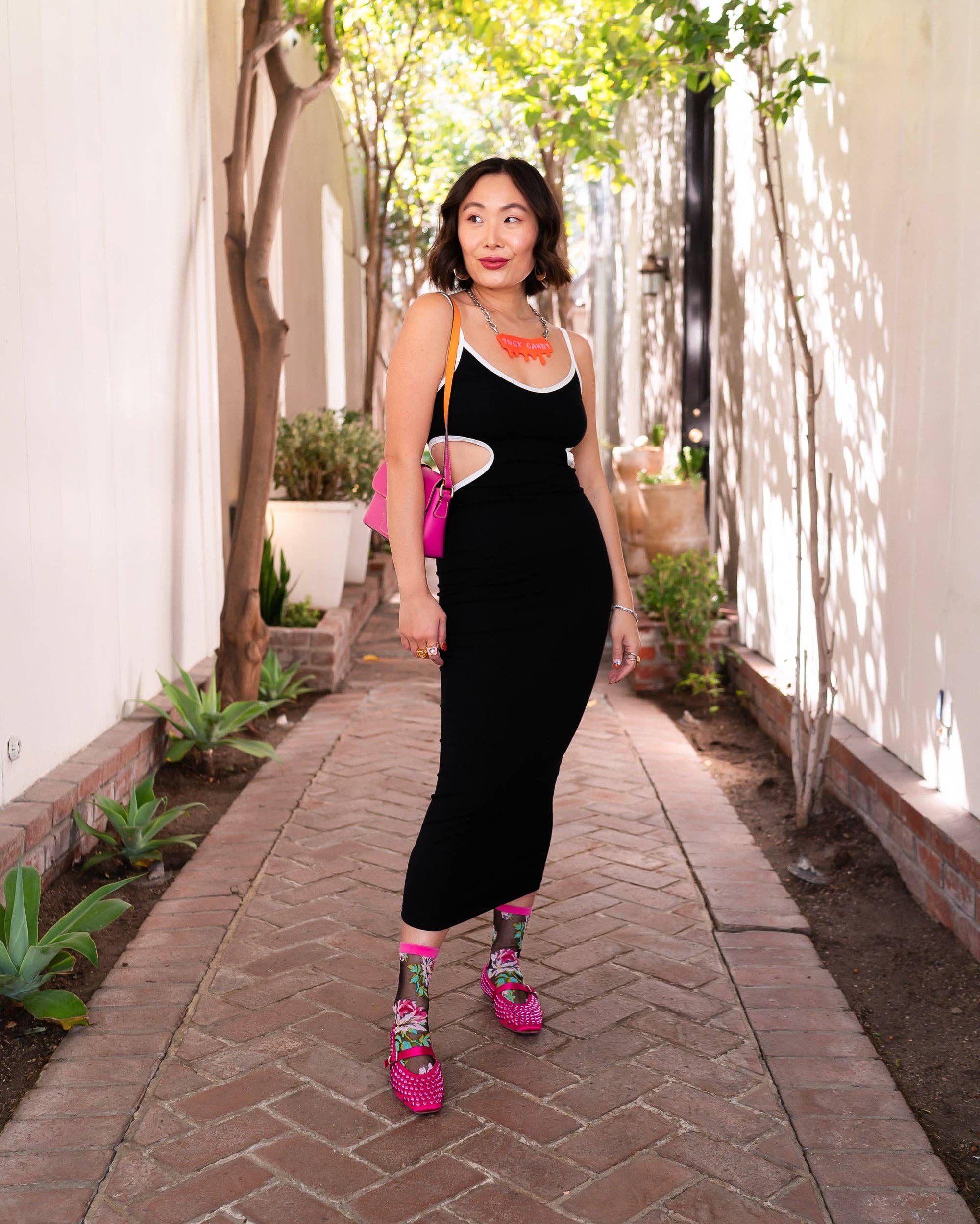 English Rose Black Sheer Crew Sock