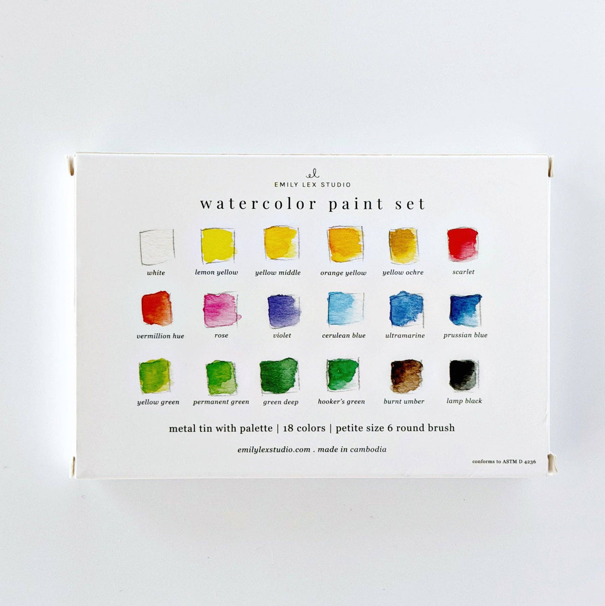 Watercolor paint set color chart card