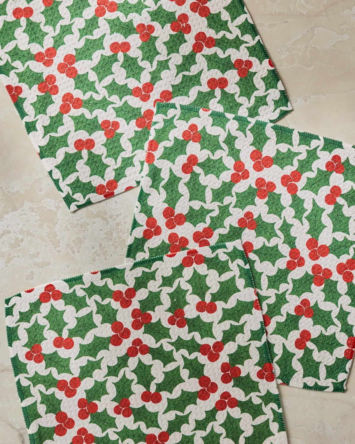 Geometry Festive Holly Christmas dishcloths, set of 3, alternate view 2