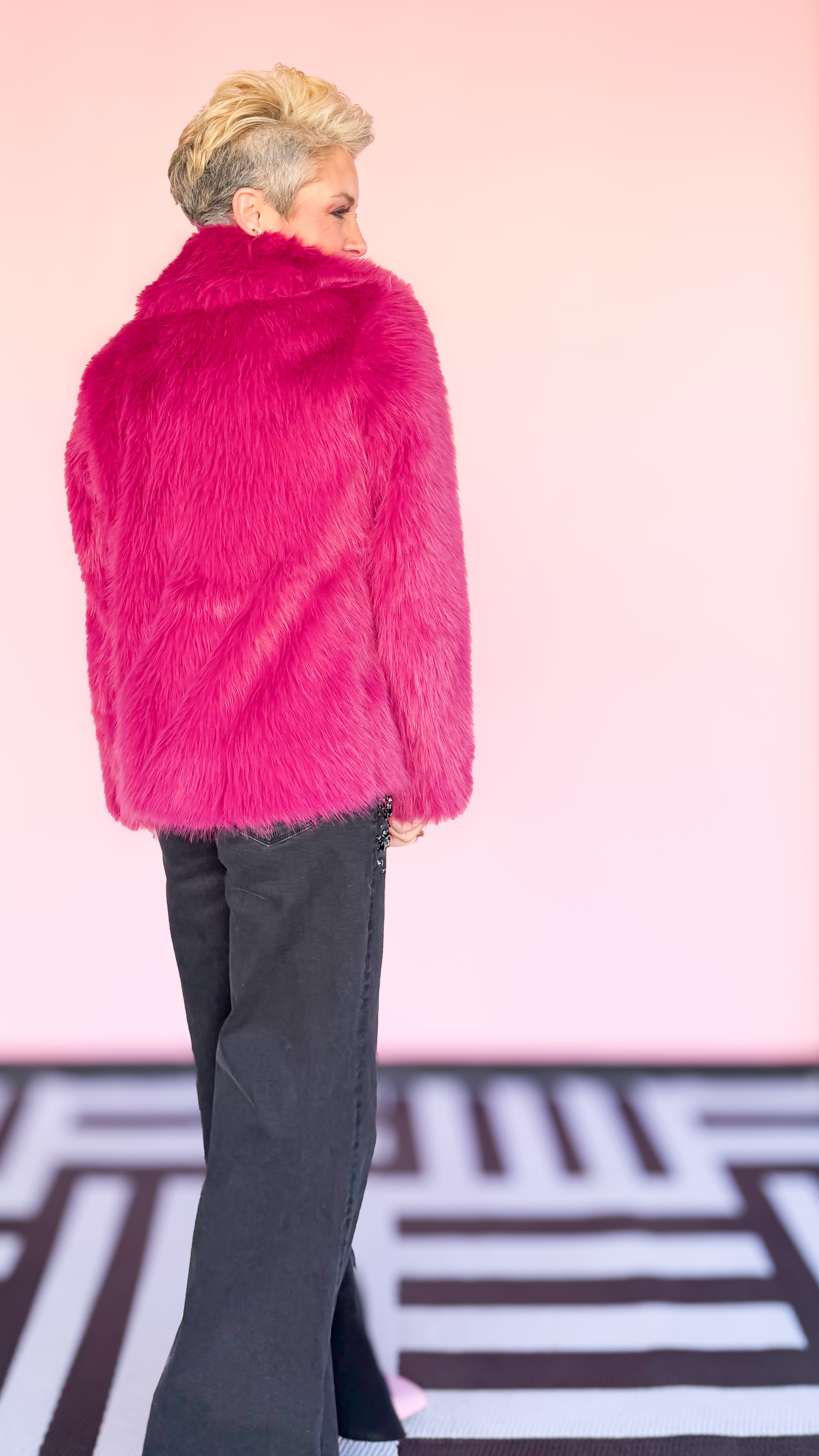 Faux Foxy Fur Short Coat/Magenta