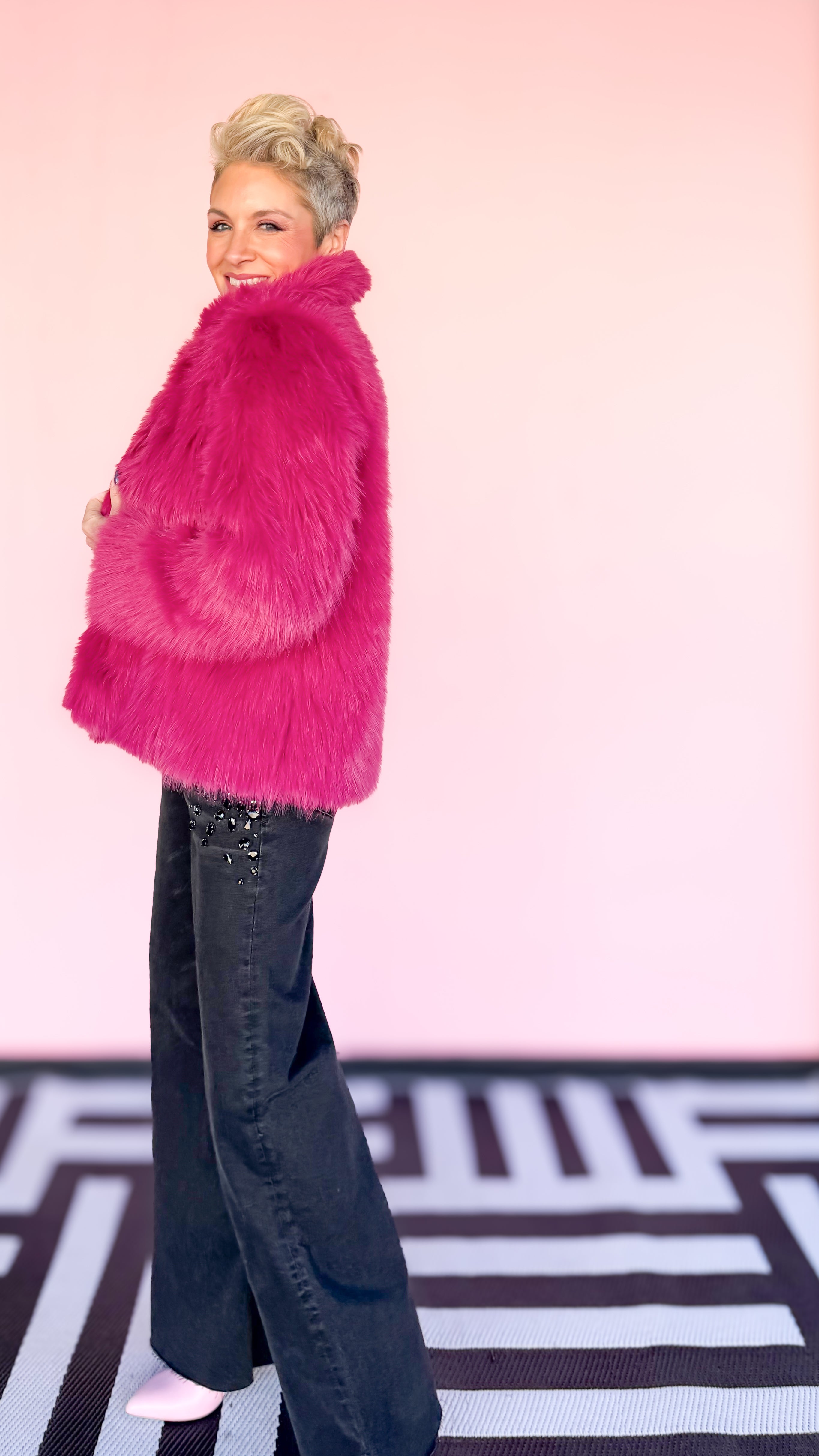 Faux Foxy Fur Short Coat/Magenta