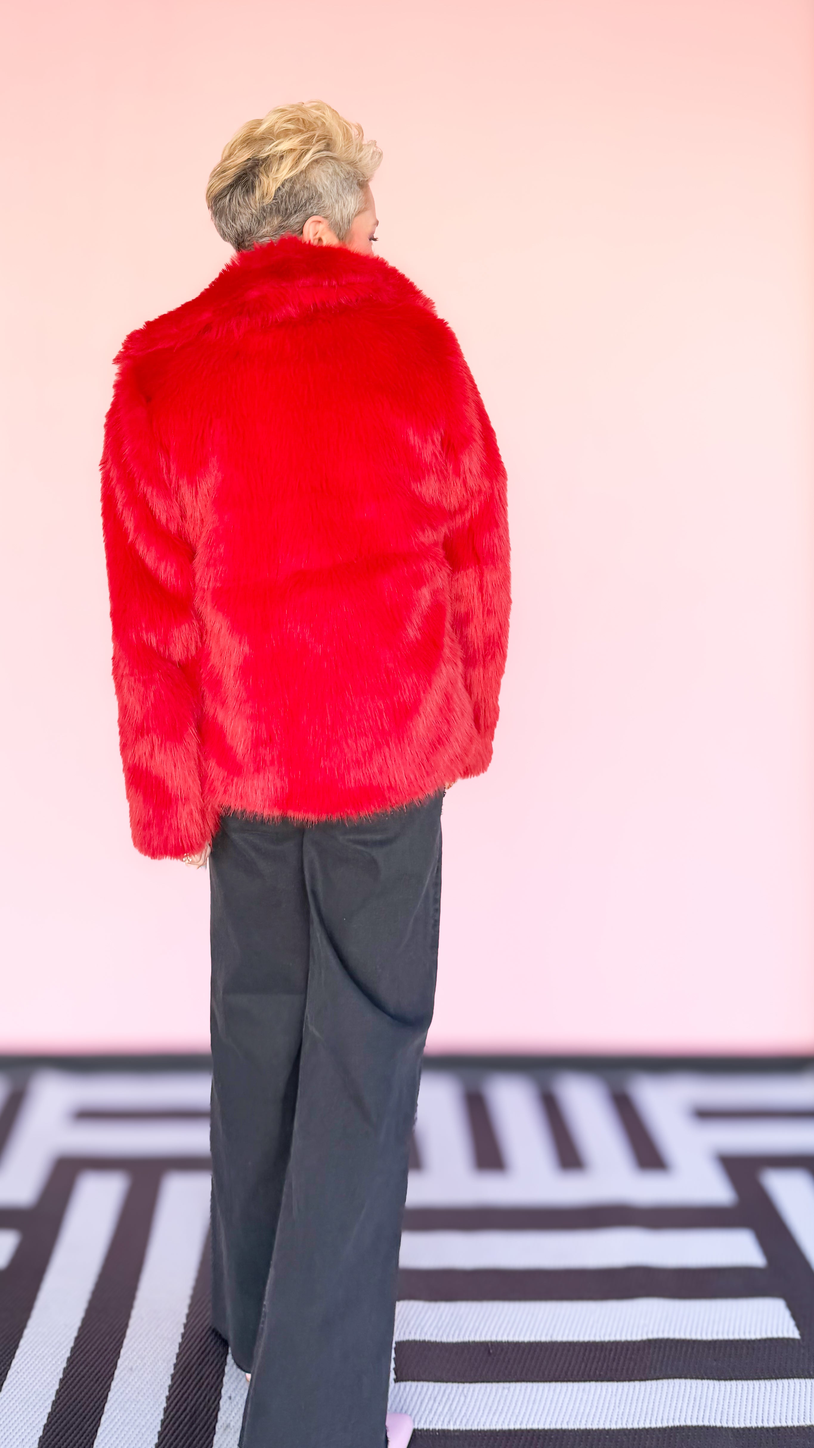 Faux Foxy Fur Short Coat/Red