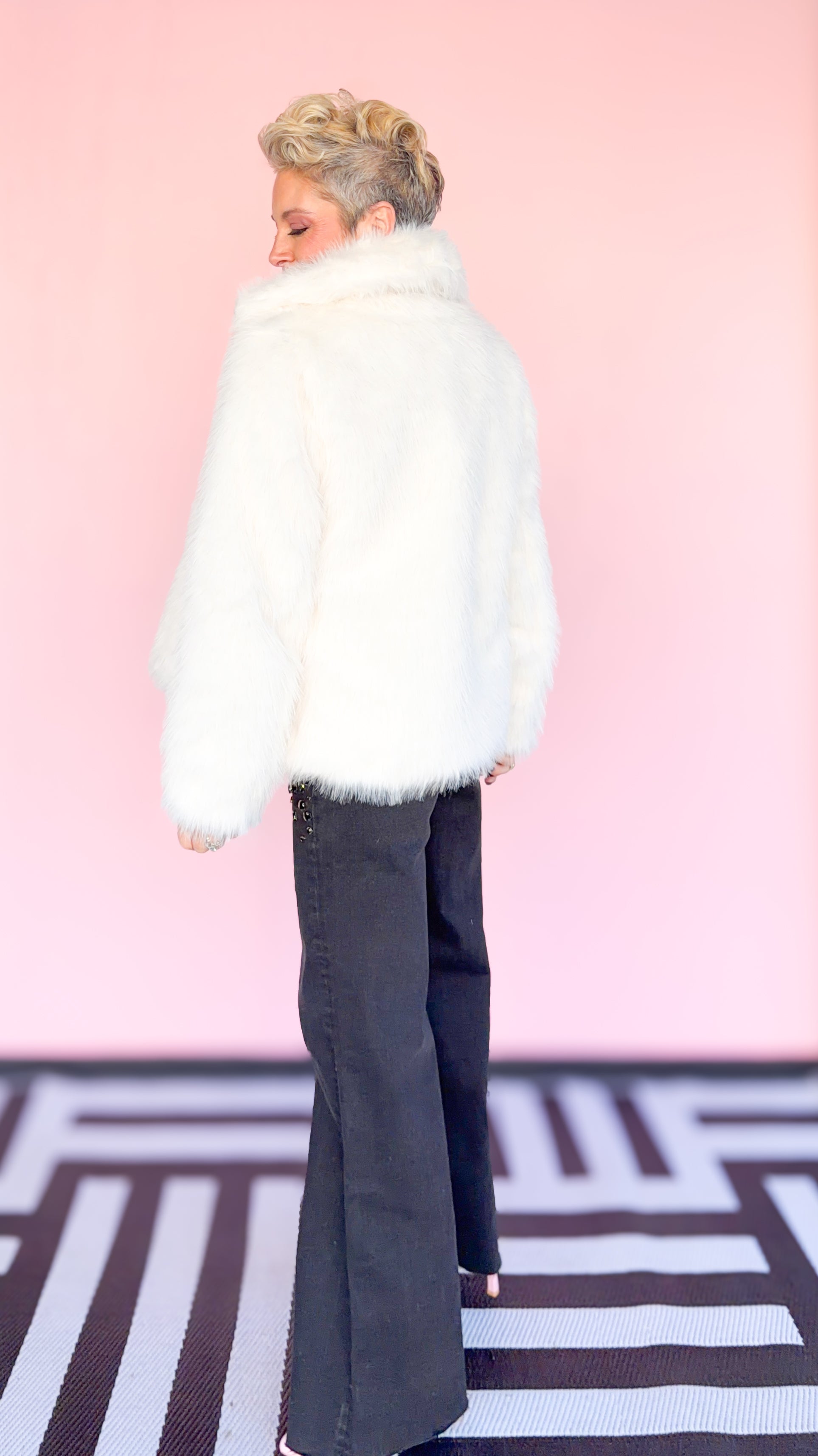 Faux Foxy Fur Short Coat/Ivory