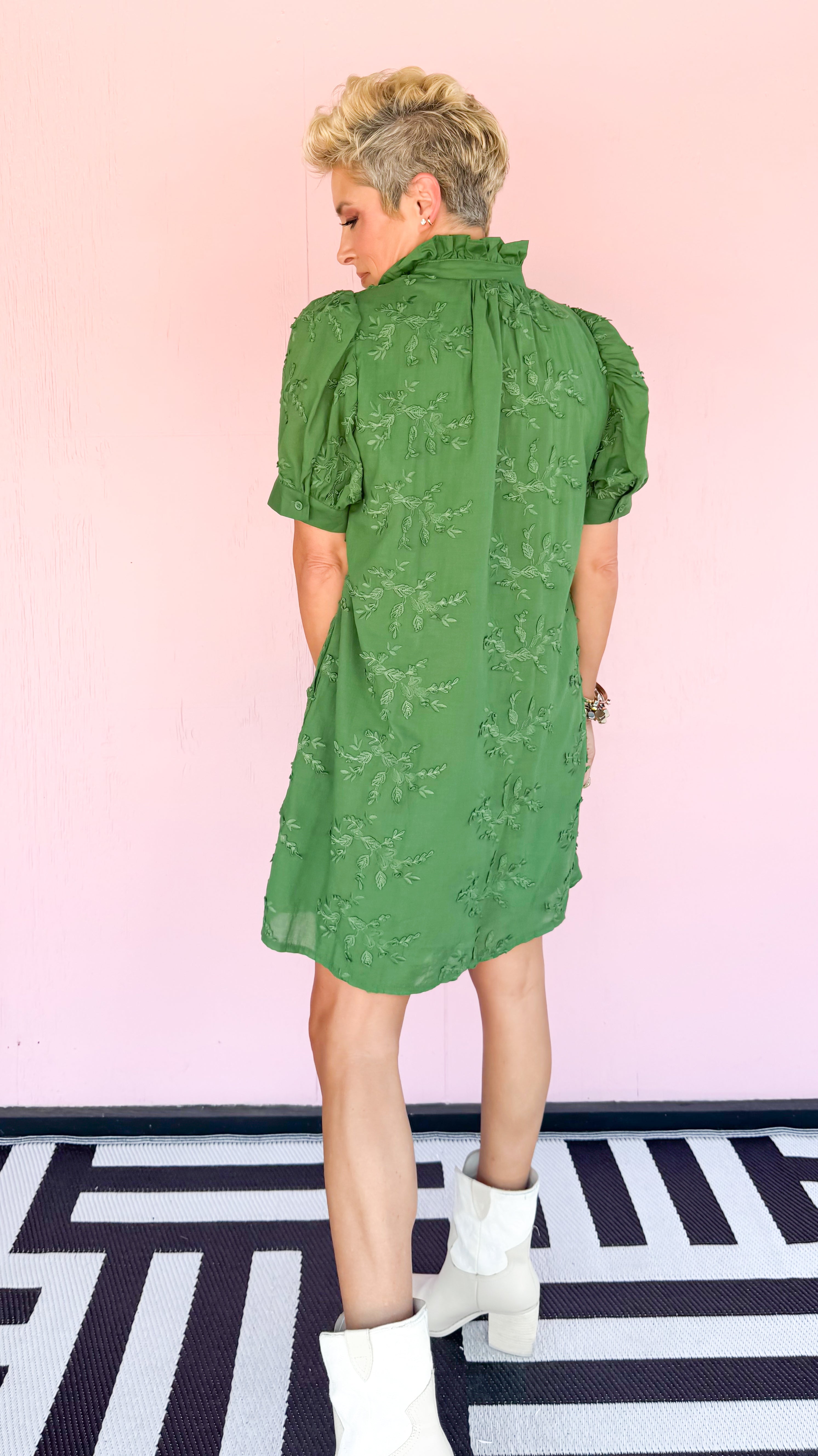 Eliza Embroidered Short Dress/Green - The BLVD