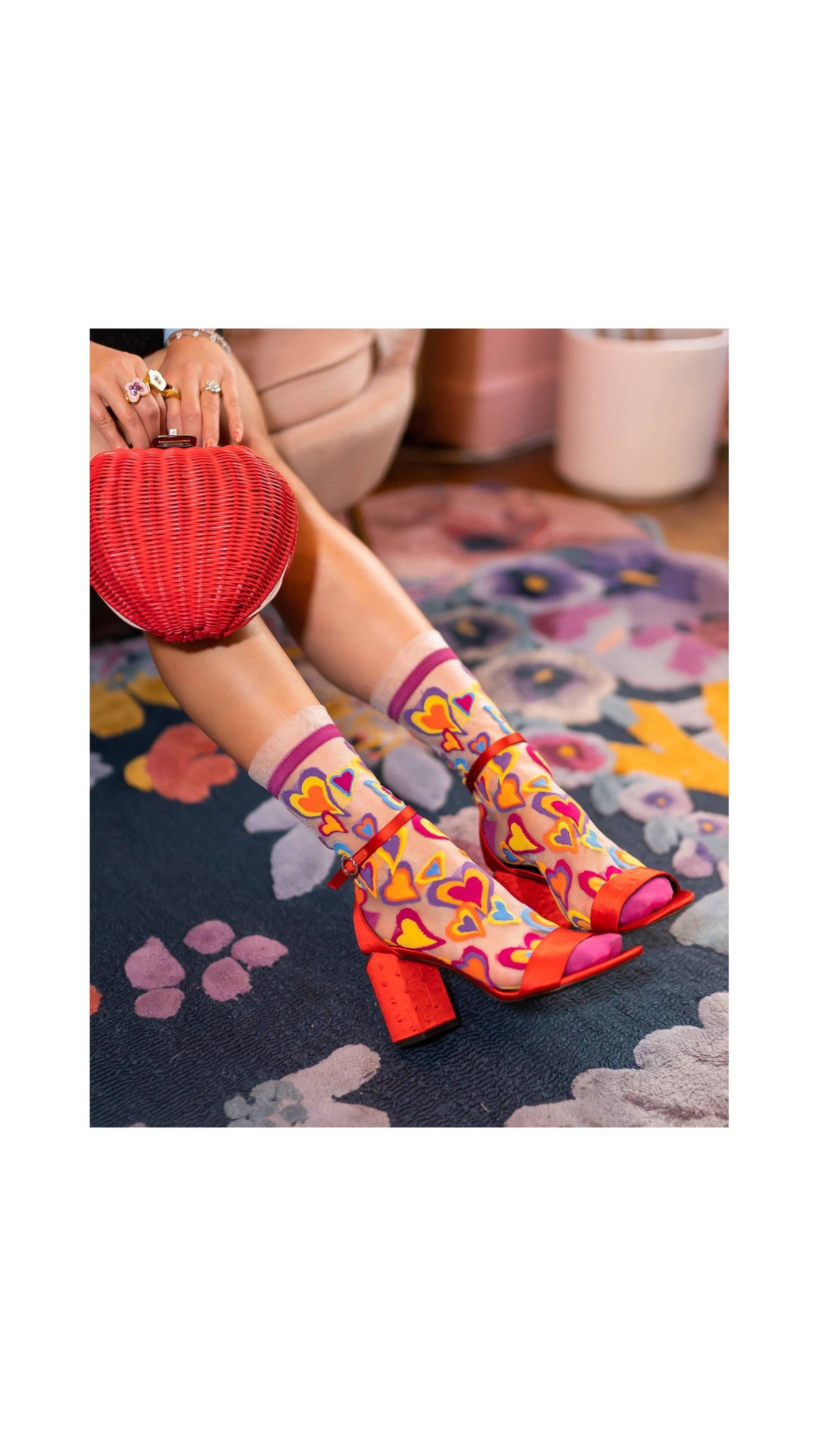 Y2K Hearts Ruffle Sheer Crew Sock - The BLVD