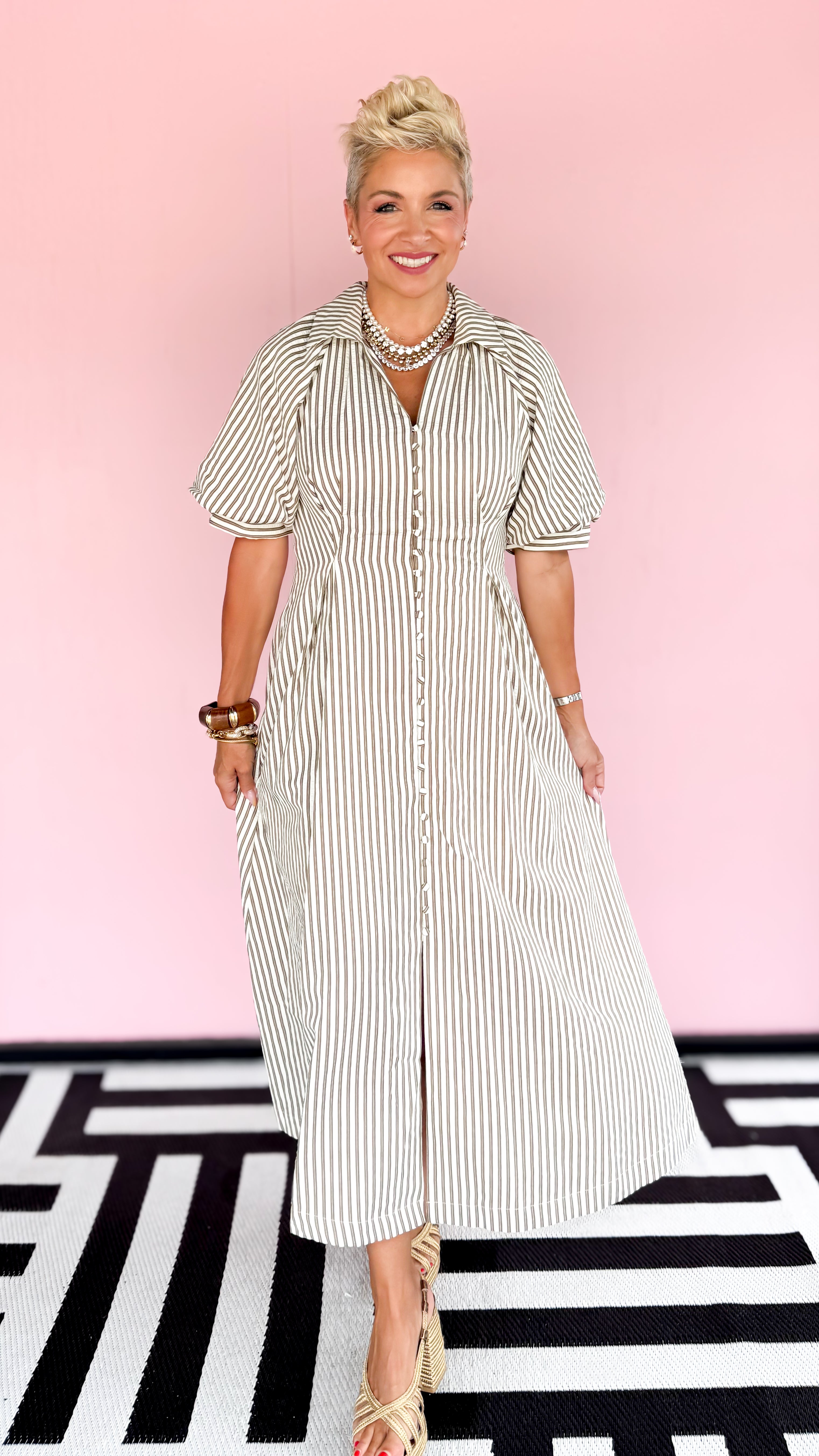 Judith Striped Midi Dress/Cream