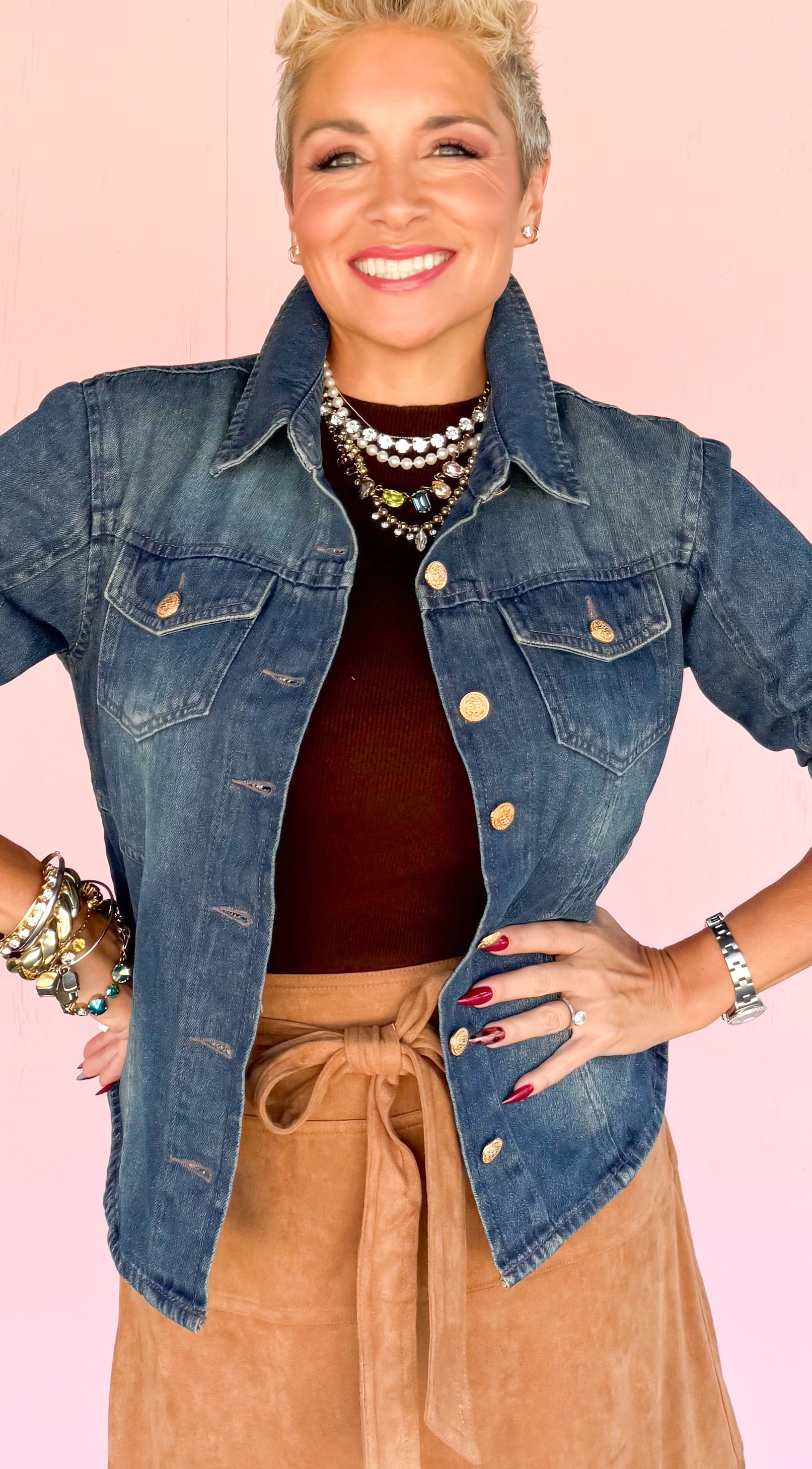 Denim Jacket w/Scrunched Sleeves