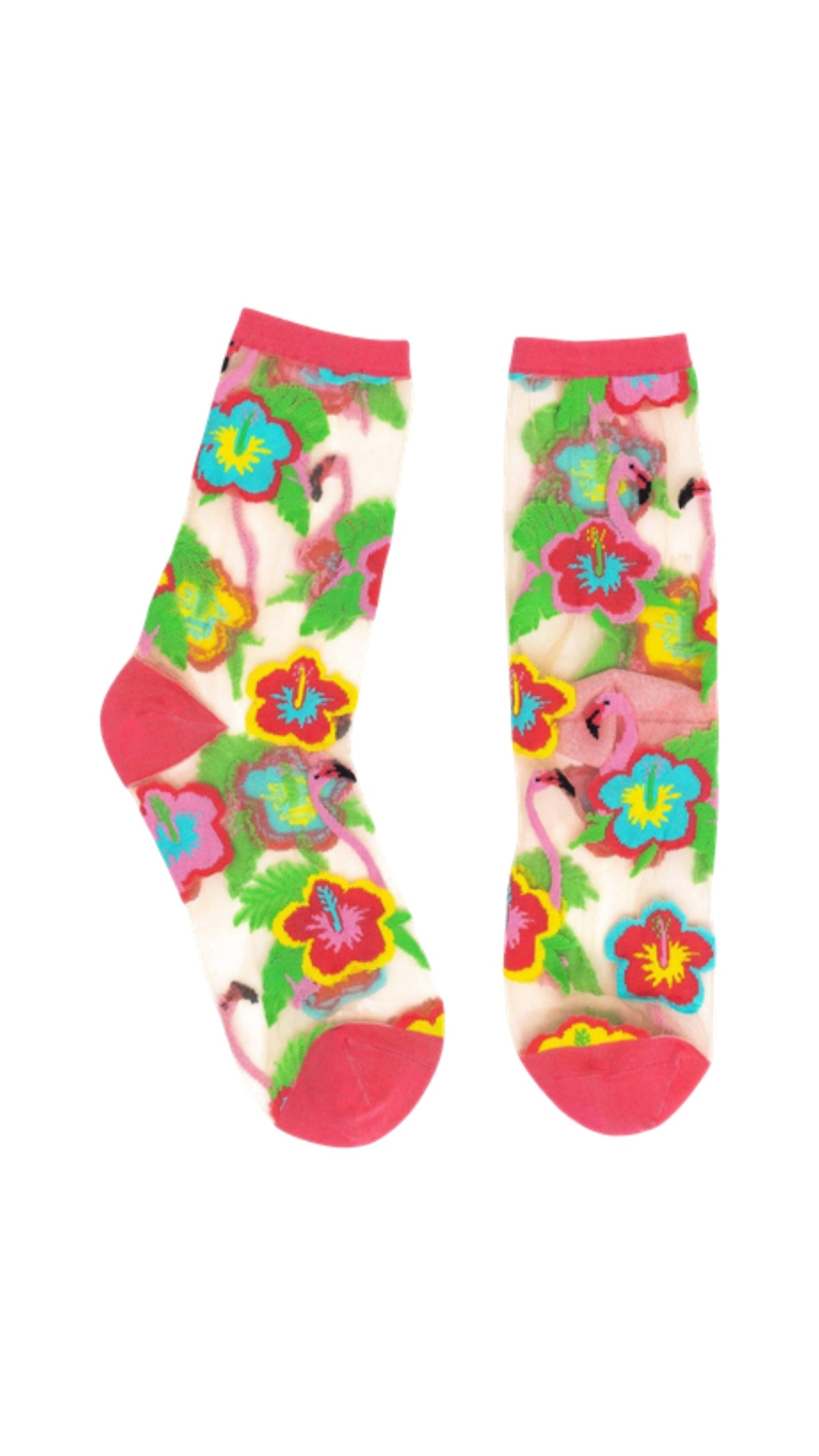Flamingo Floral Sheer Crew Sock - The BLVD