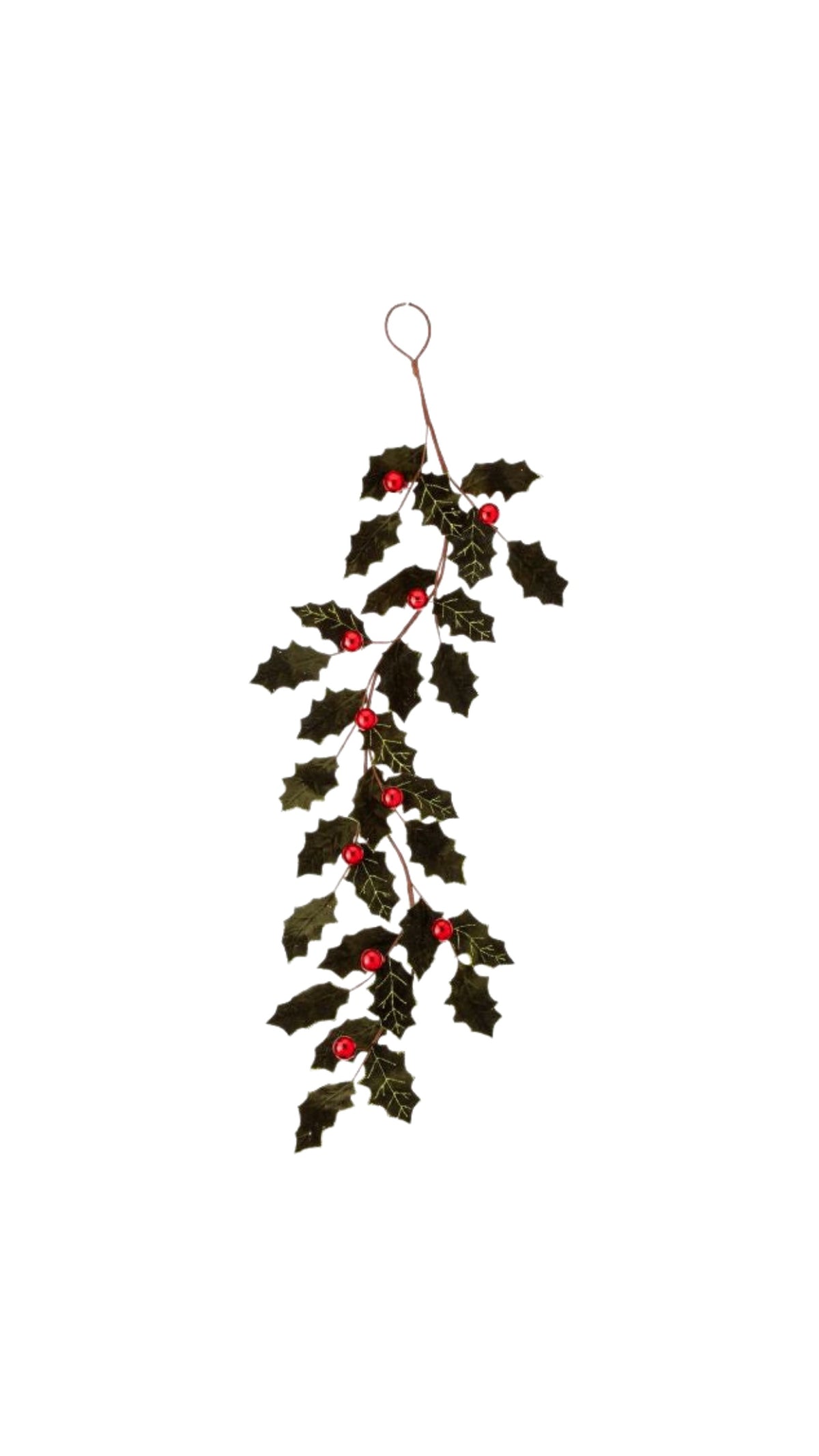 Velvet Holly Leaf Garland with Ball - Green/Red (47") - The BLVD