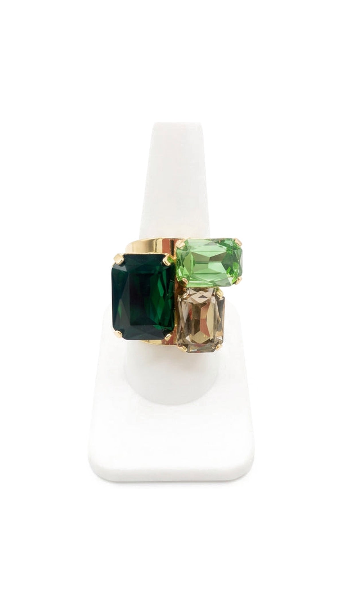 Triple Rhinestone Statement Ring/Green - The BLVD