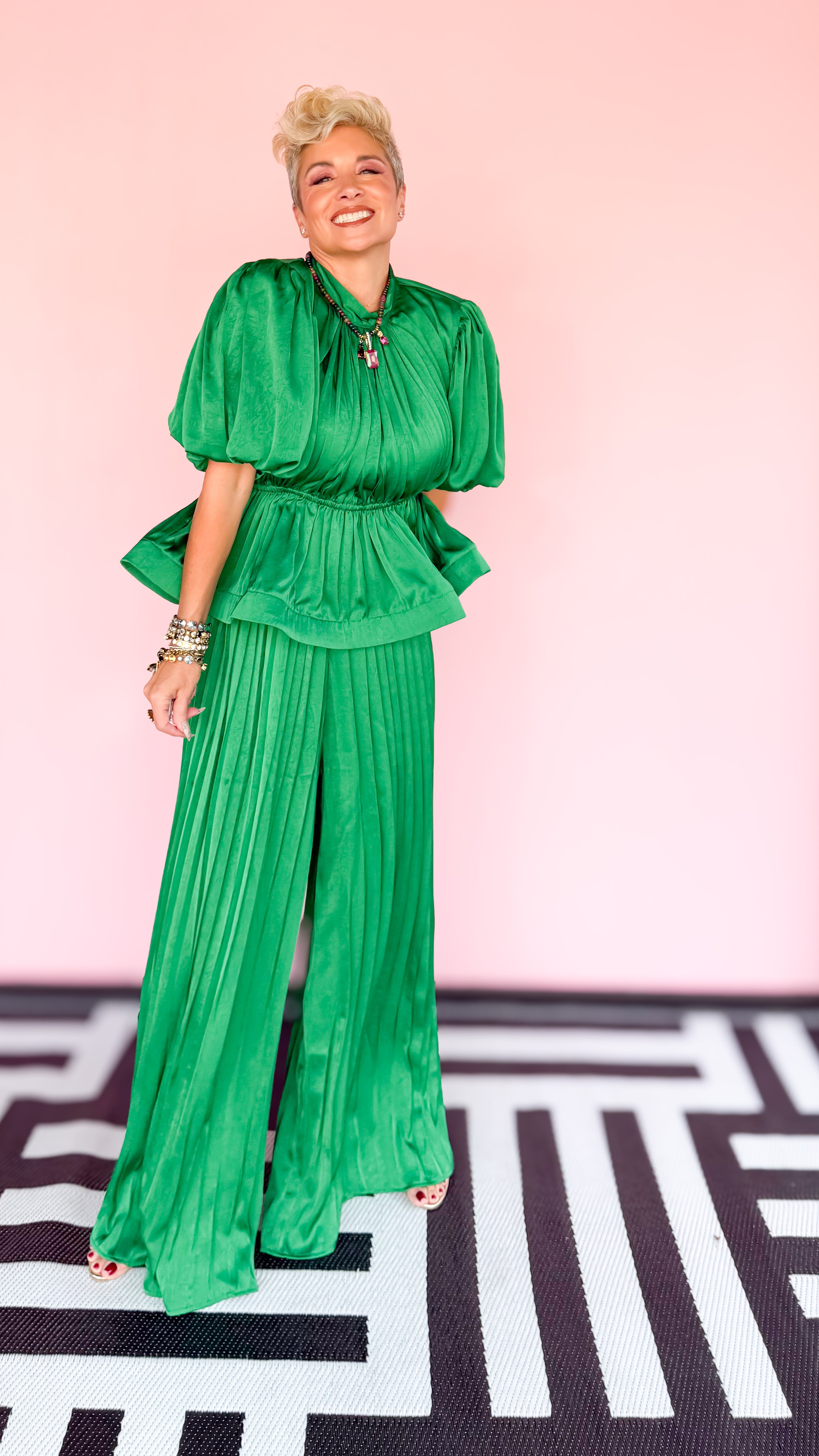 Pleated 2 Piece Pants SET/Green