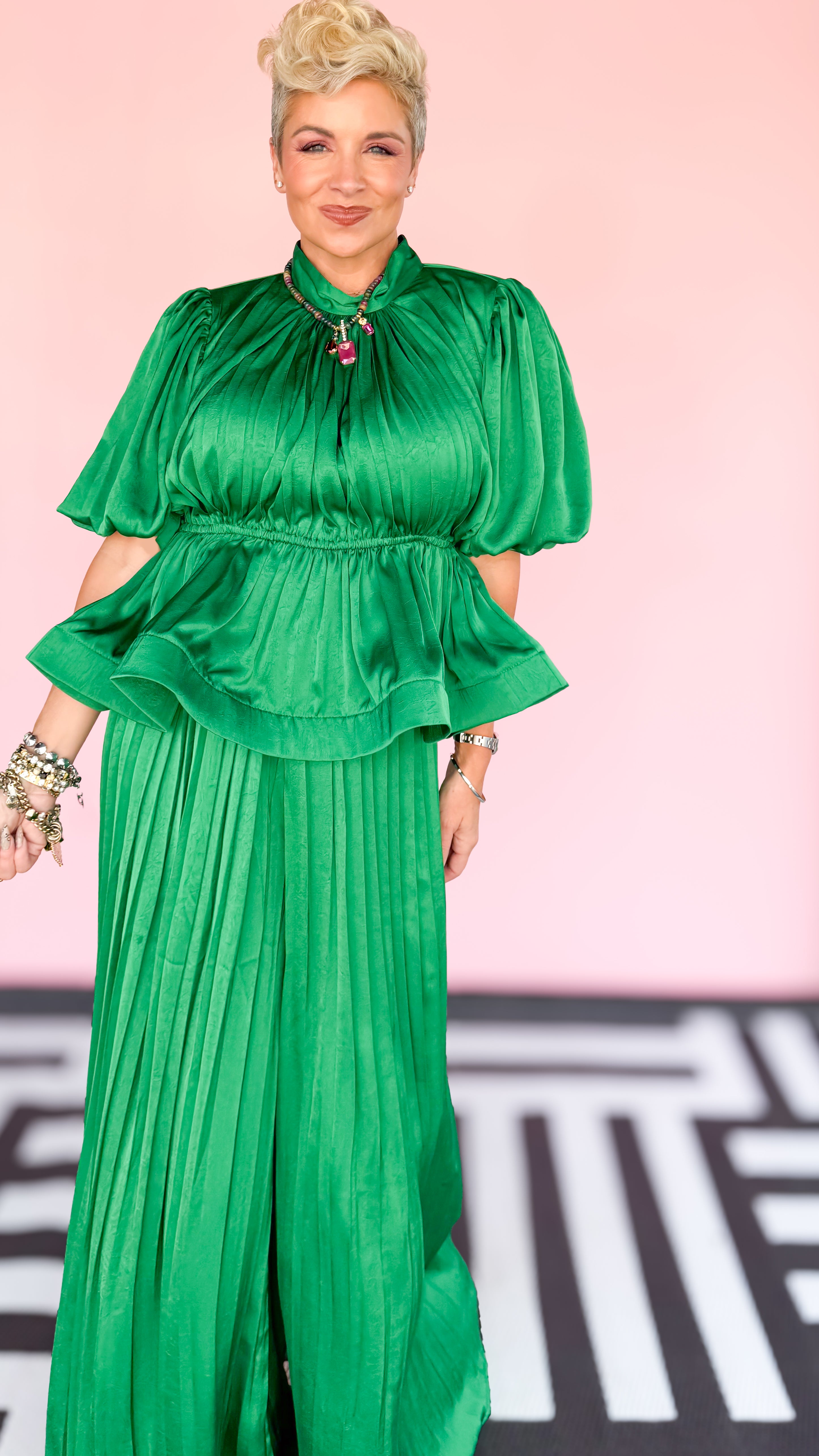 Pleated 2 Piece Pants SET/Green