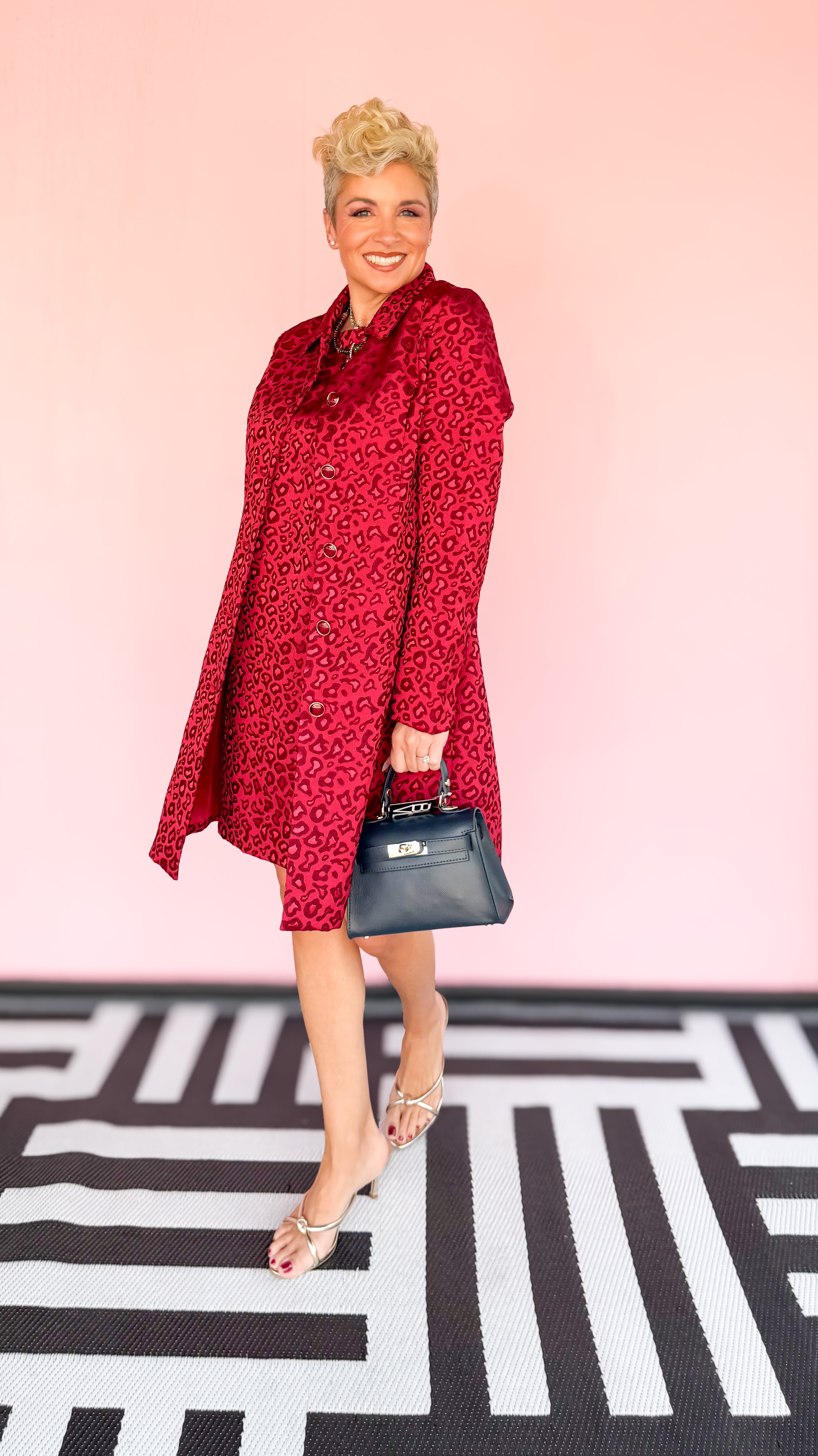 Cheetah Brocade Fitted Coat/Maroon