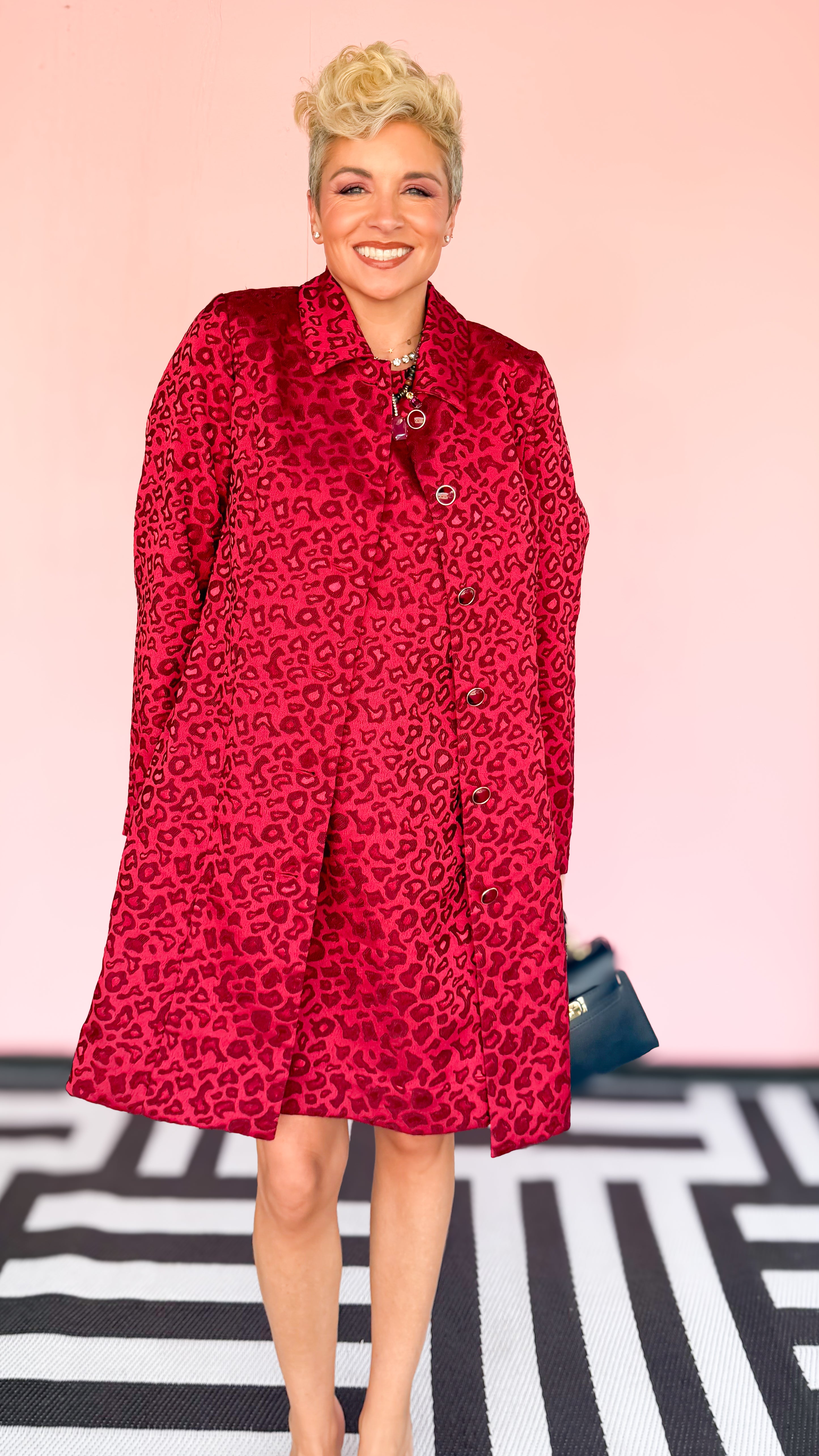 Cheetah Brocade Fitted Coat/Maroon