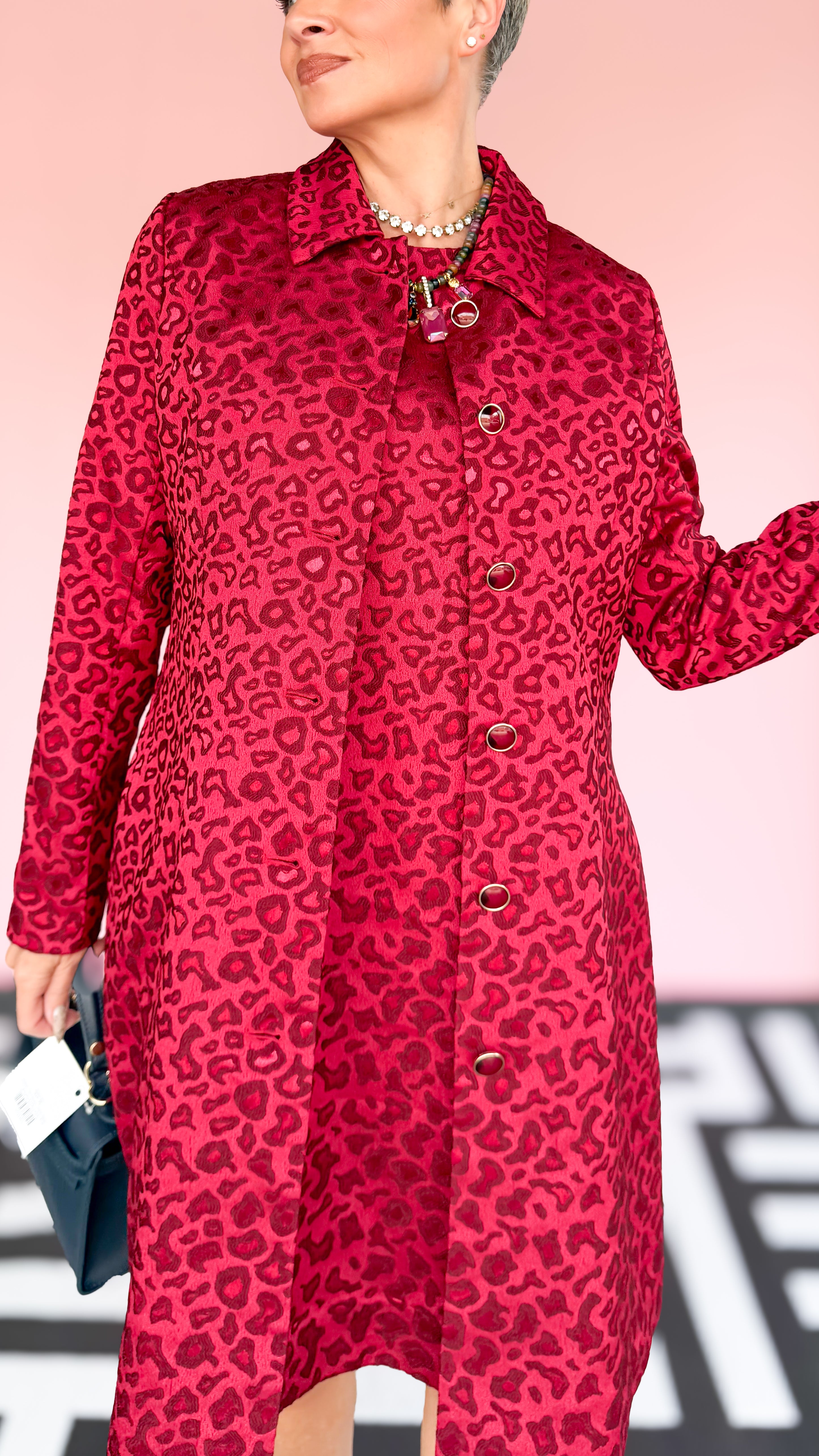 Cheetah Brocade Fitted Coat/Maroon