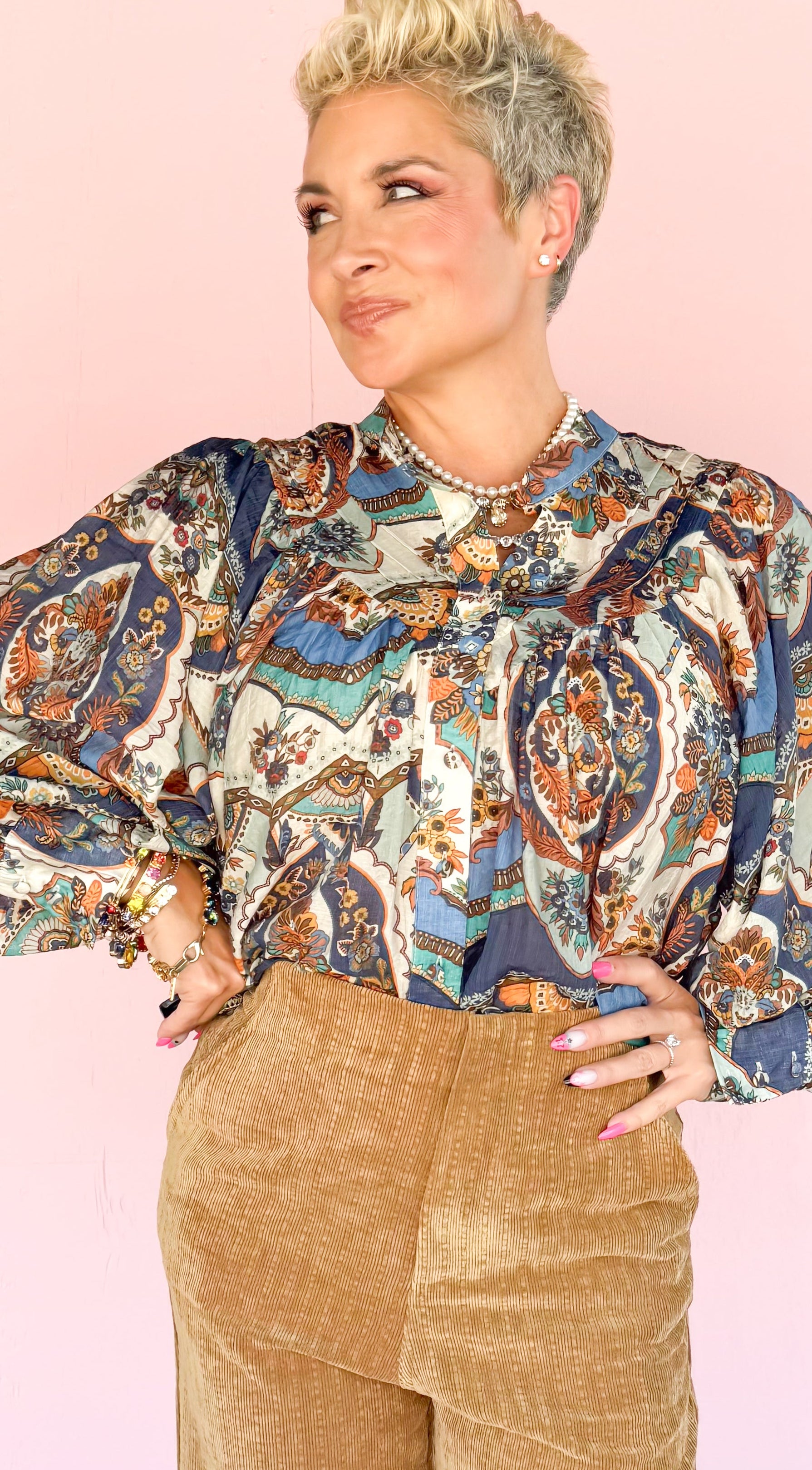 Missy Floral Blouse/Navy