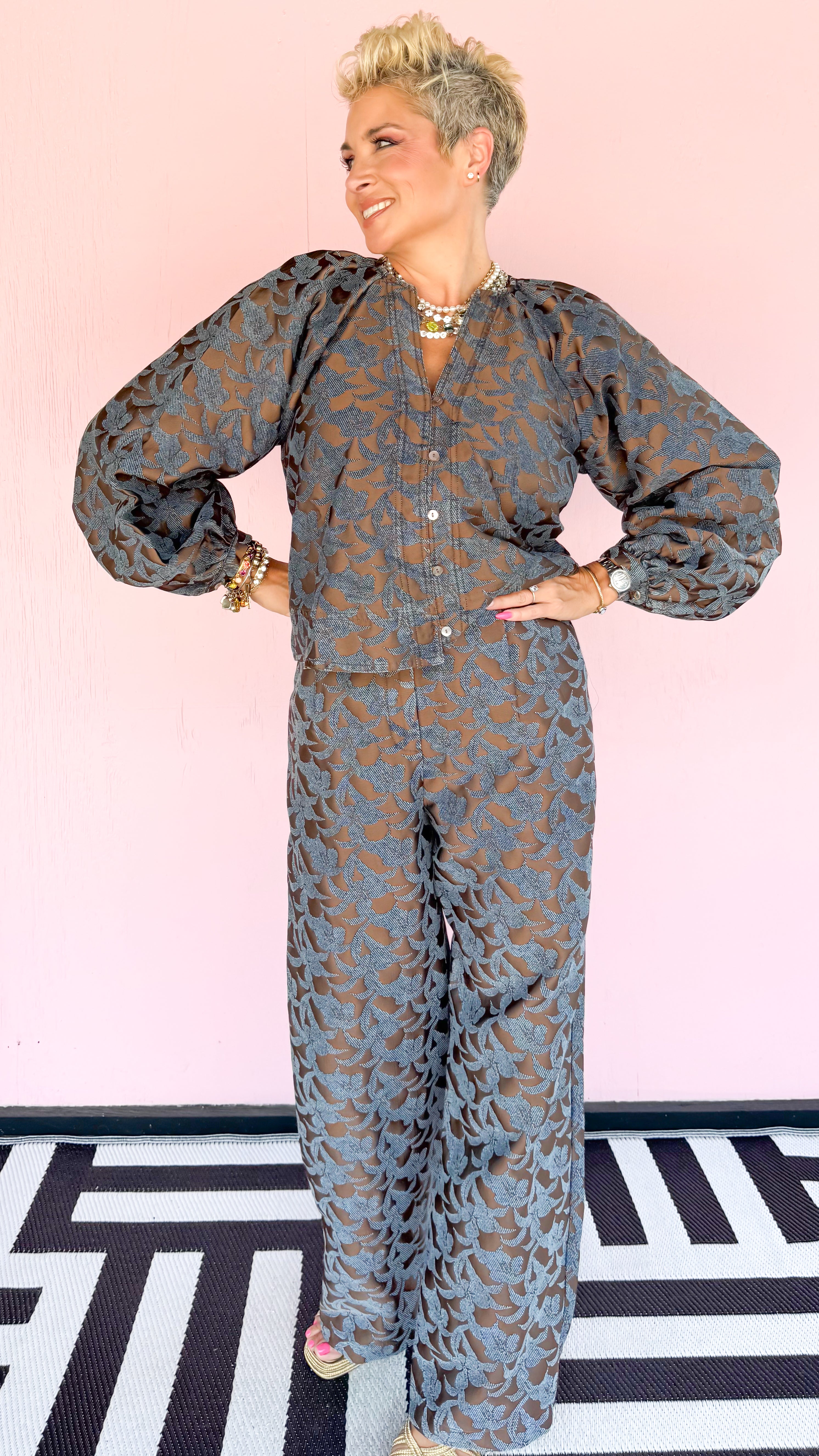 Frankie Denim Floral Pants - The BLVD