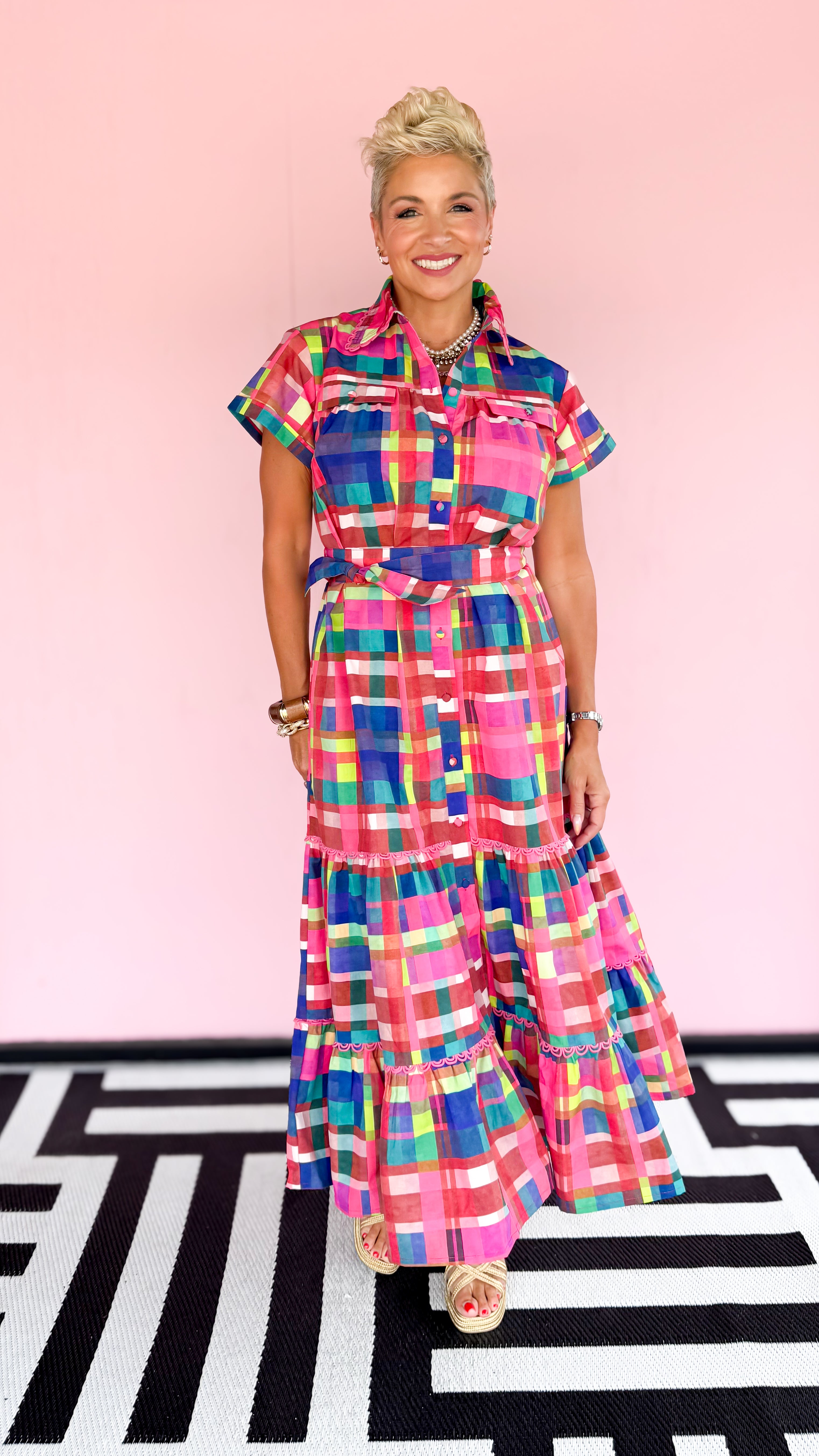 Rachel Midi Dress/Hot Pink