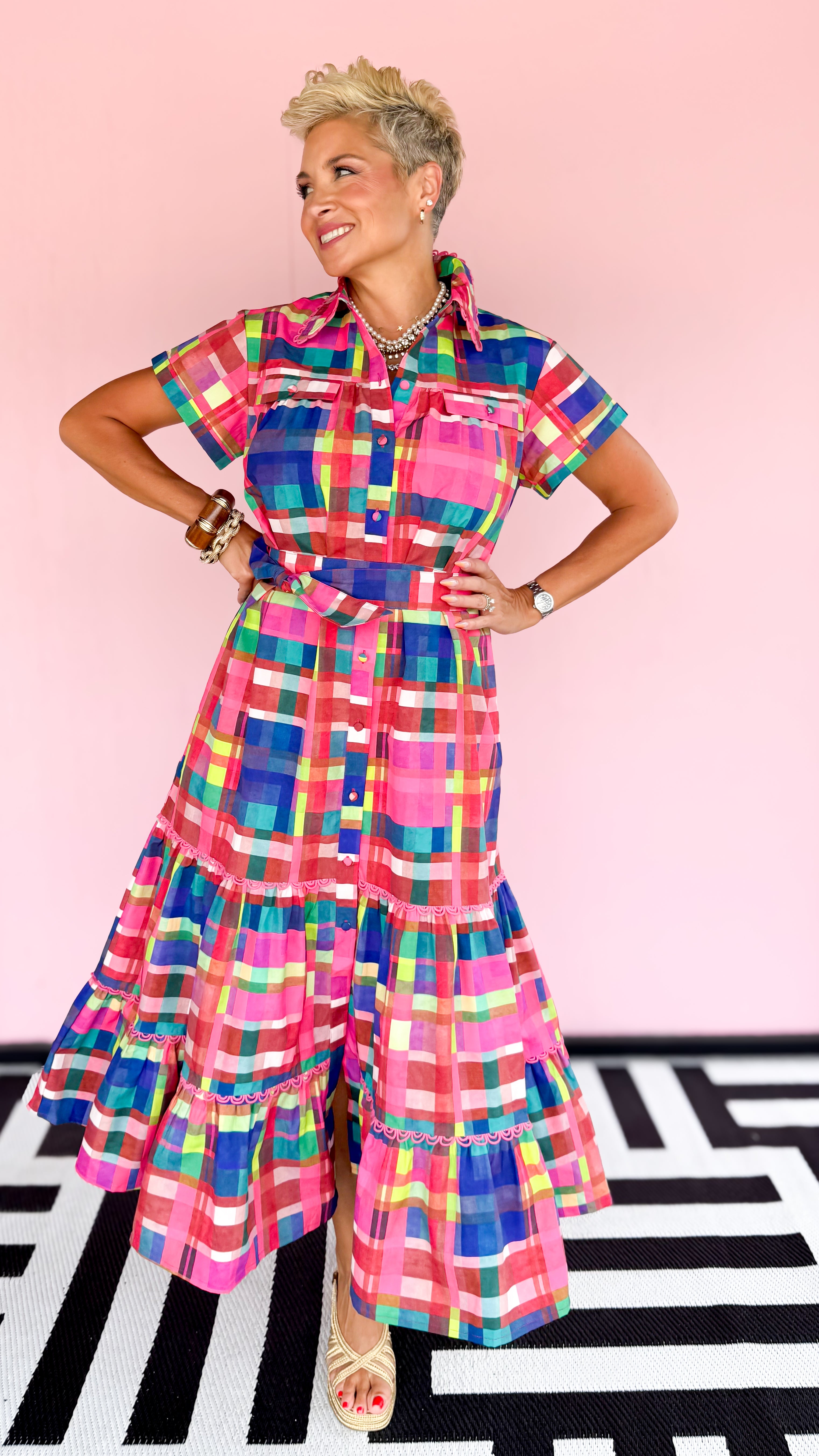 Rachel Midi Dress/Hot Pink