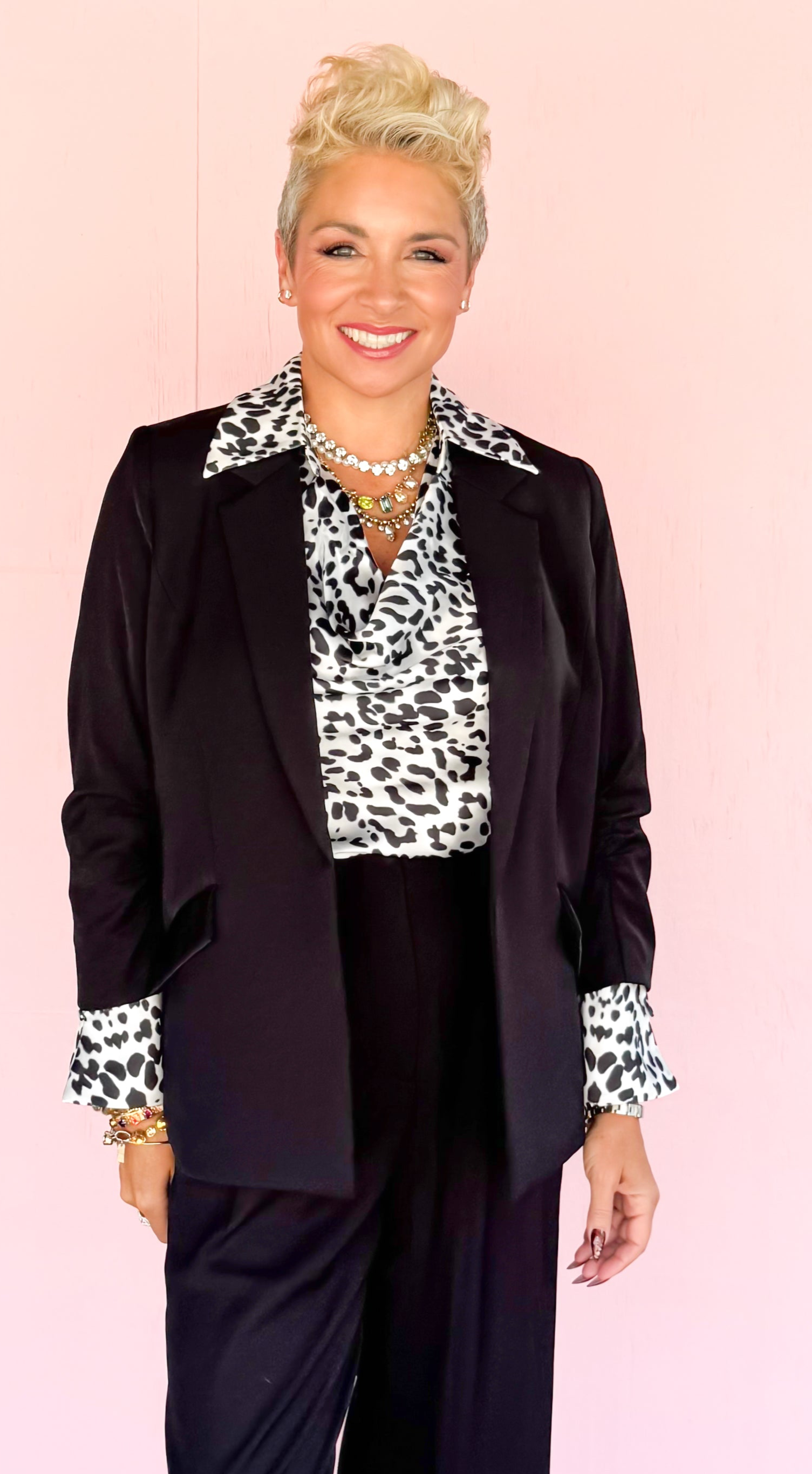Shirred Sleeve Blazer/Black