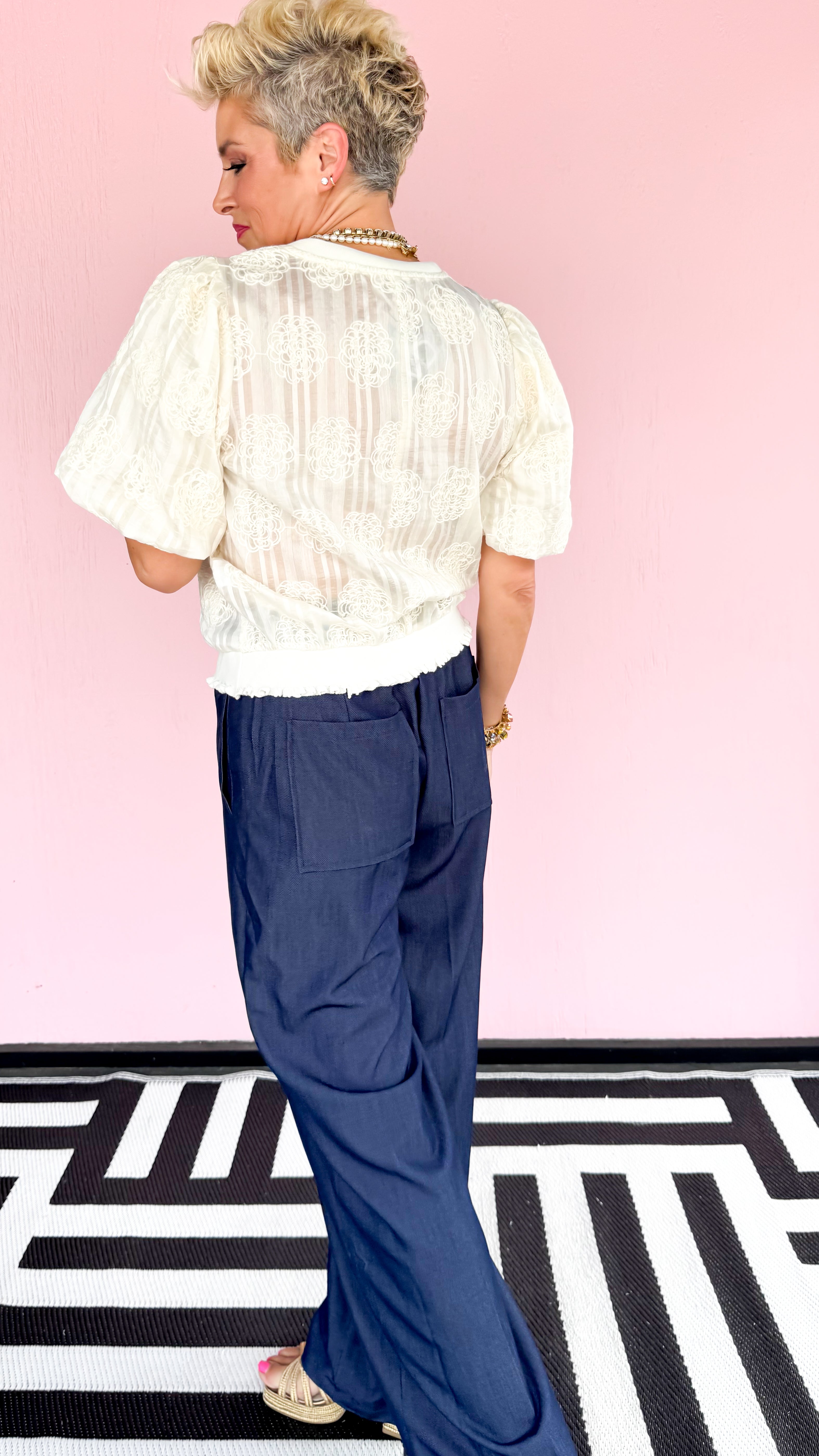 Jamie Embroidered Floral Top/Cream