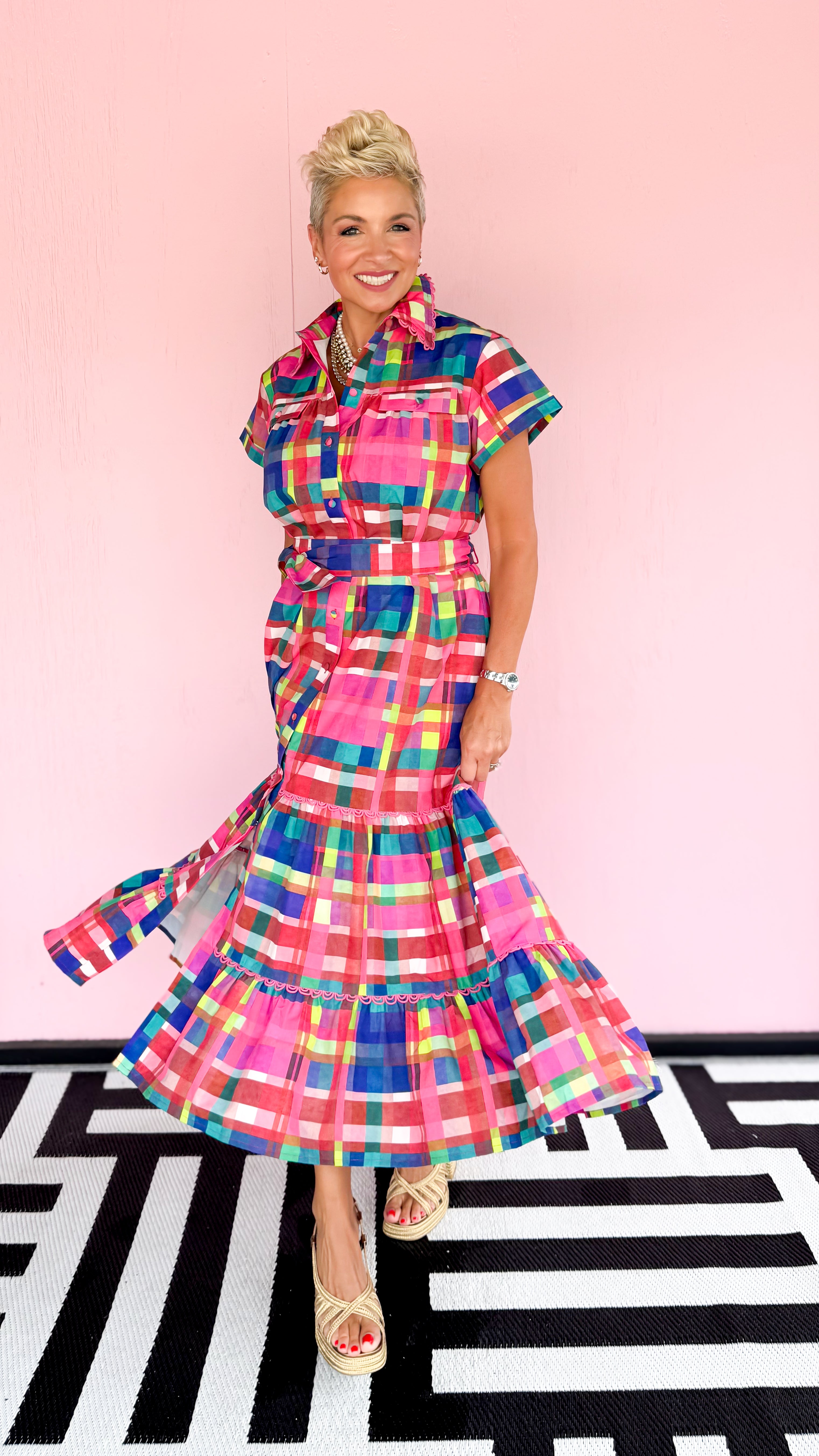 Rachel Midi Dress/Hot Pink