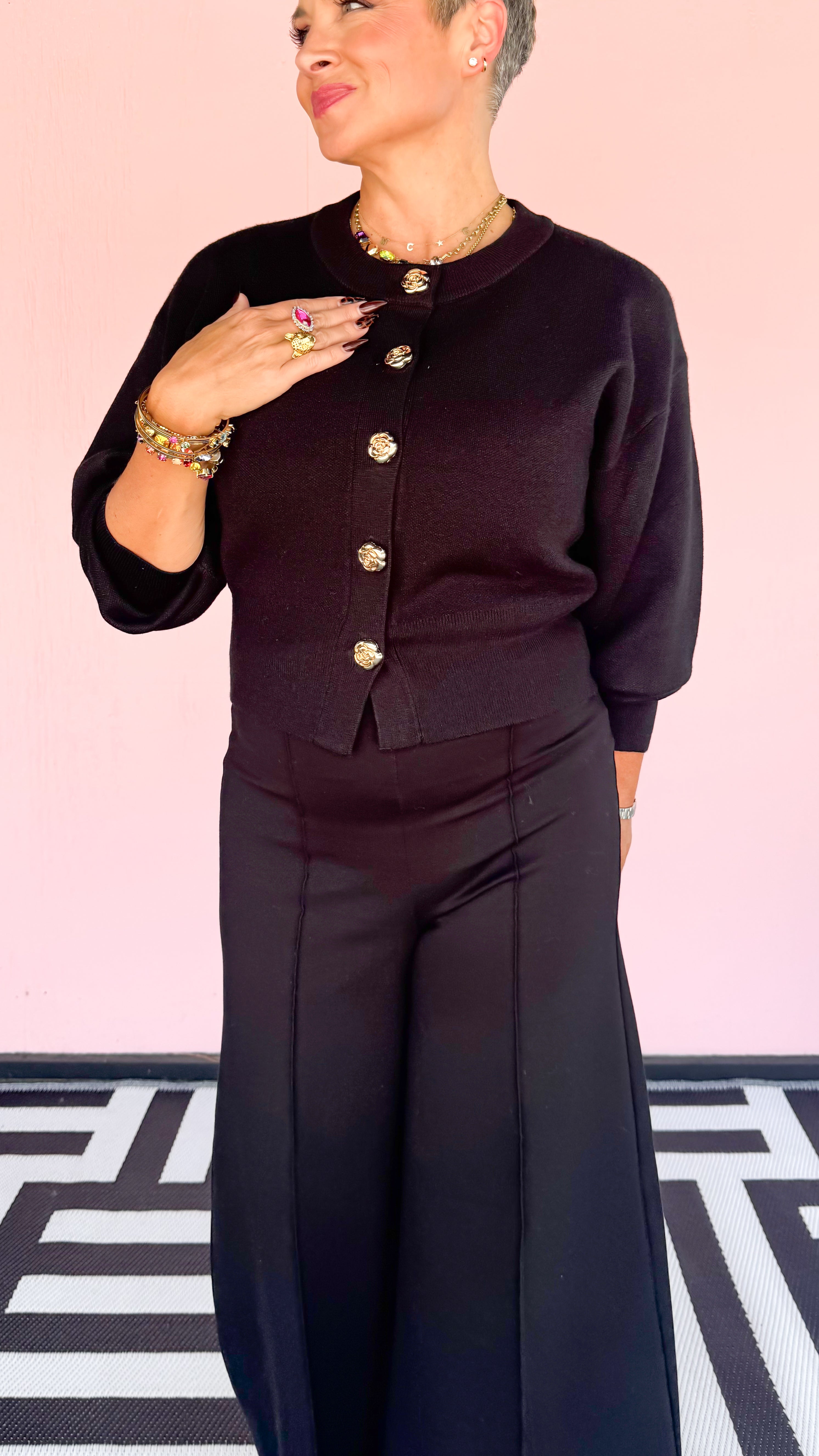 Rose Gold Button Cardigan/Black
