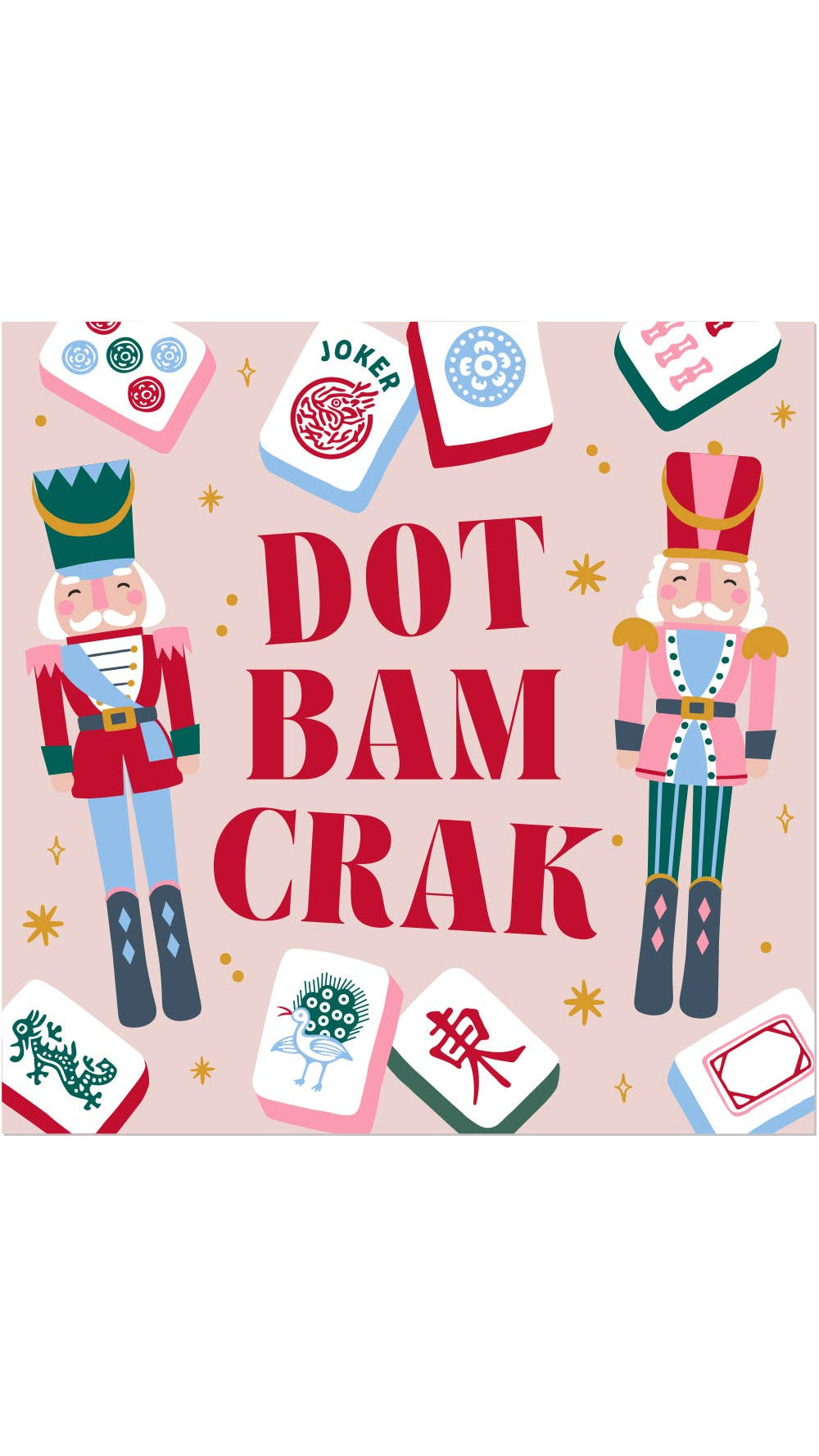 Dot Bam Crak Nutcracker mahjong cocktail napkins, pack of 20, full view on white