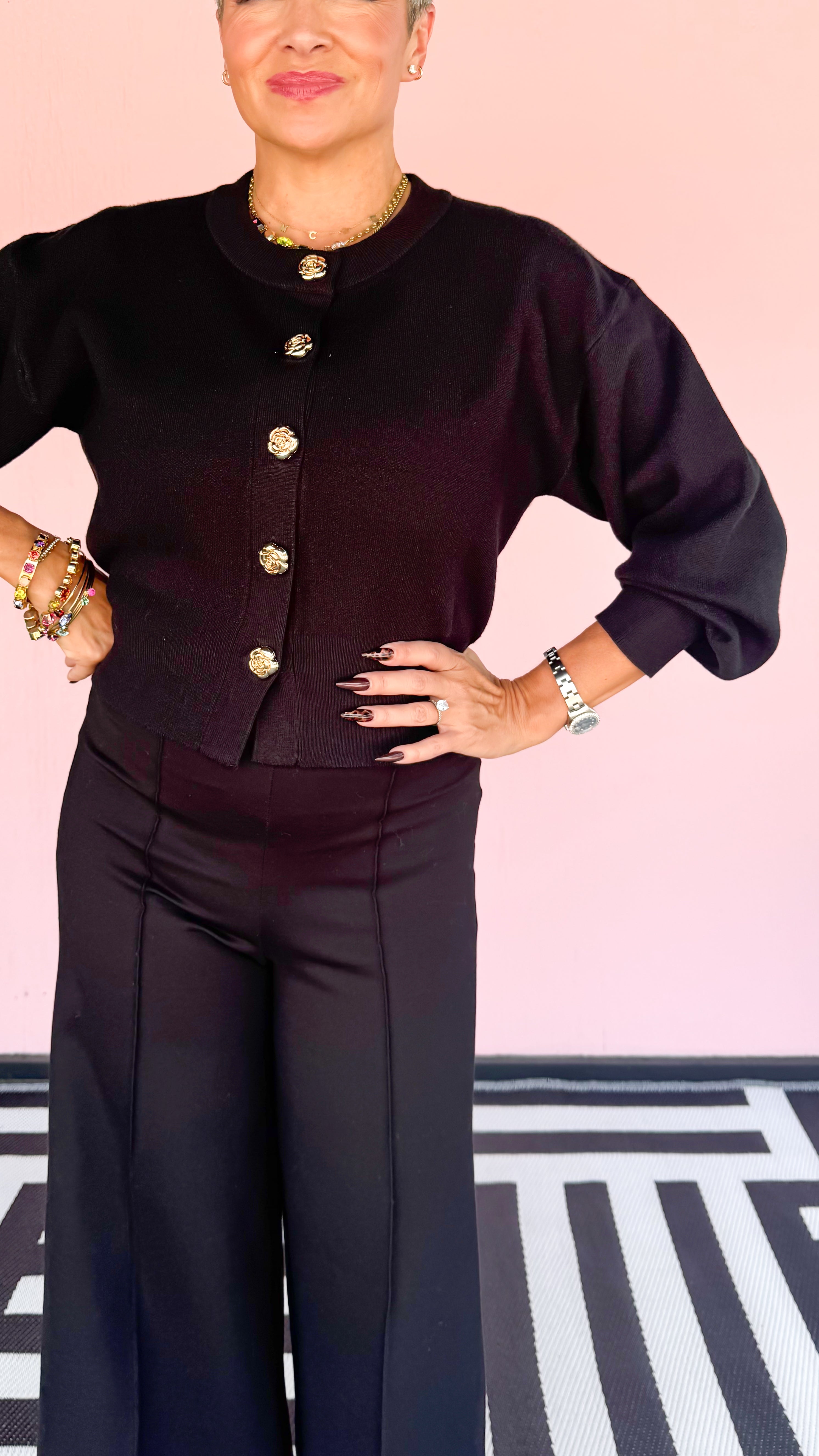 Rose Gold Button Cardigan/Black