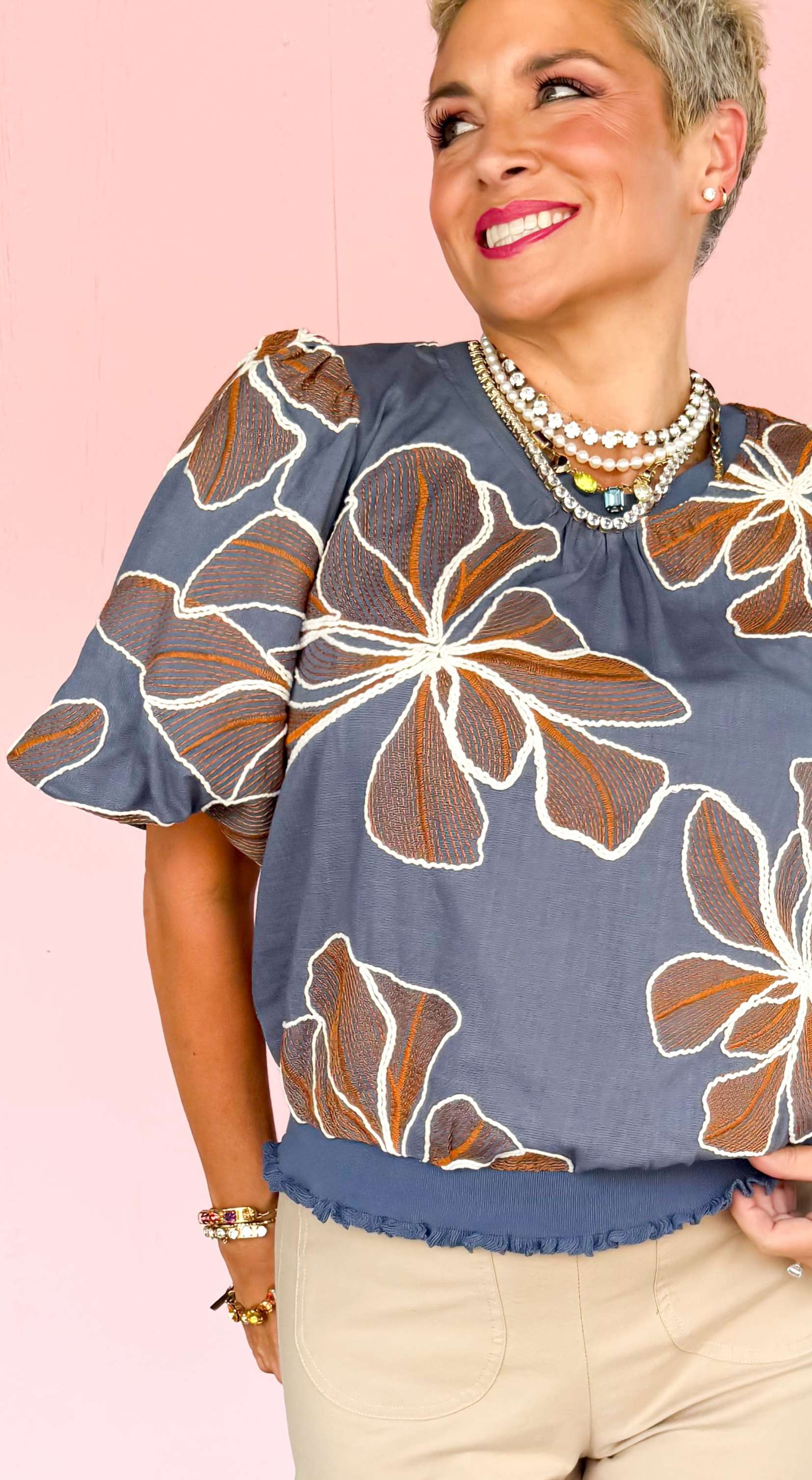 Dorinda Large Floral Top/Blue