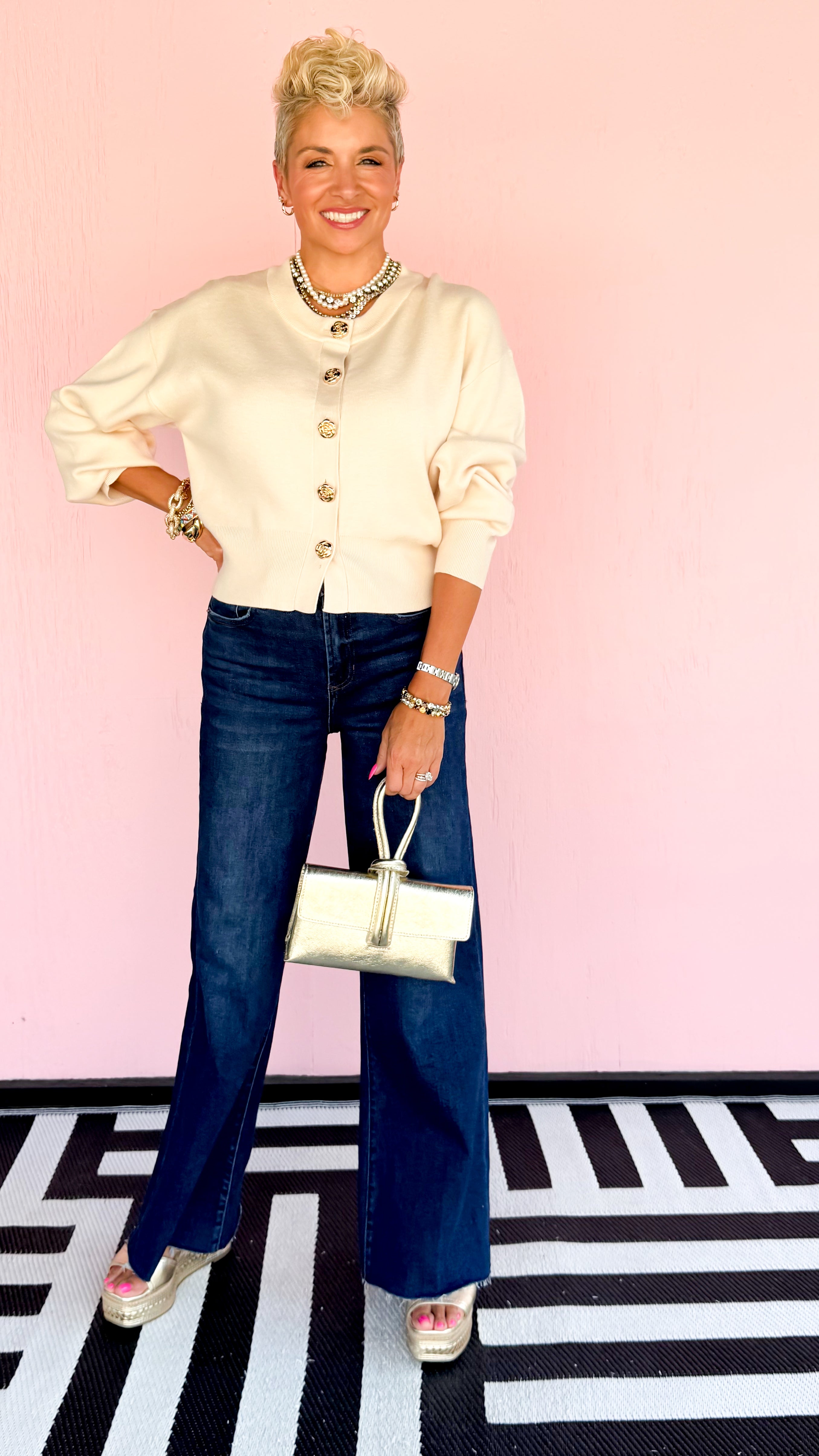 Rose Gold Button Cardigan/Cream