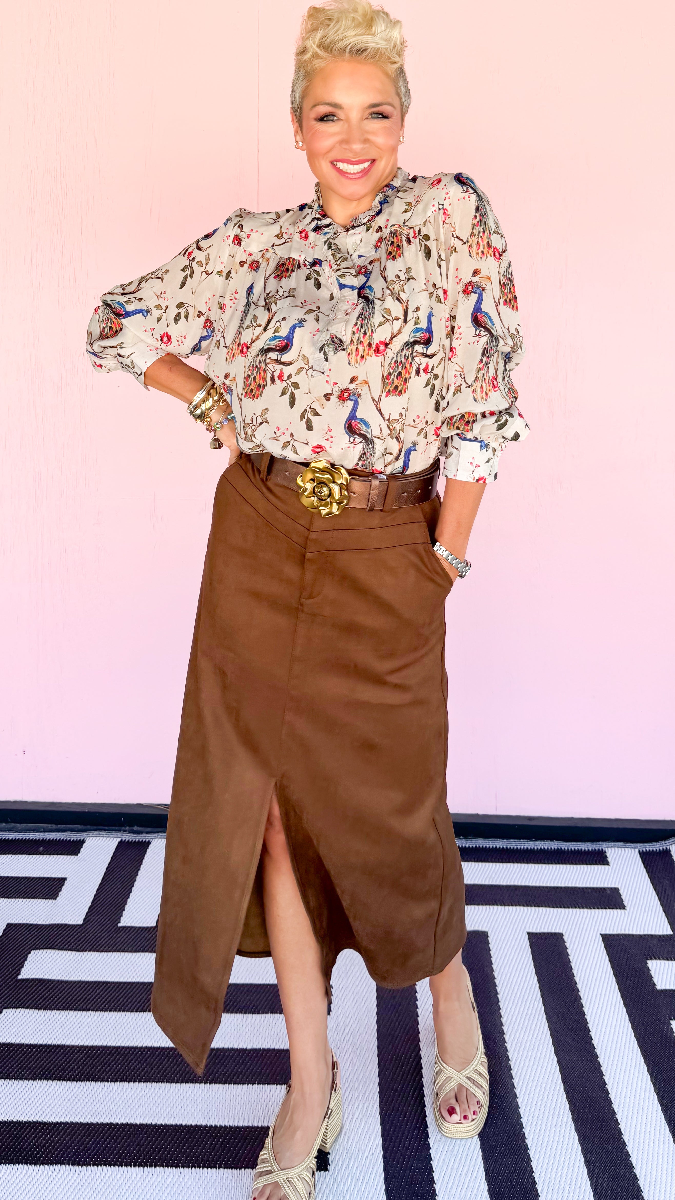 Peacock Half Placket Blouse/Cream