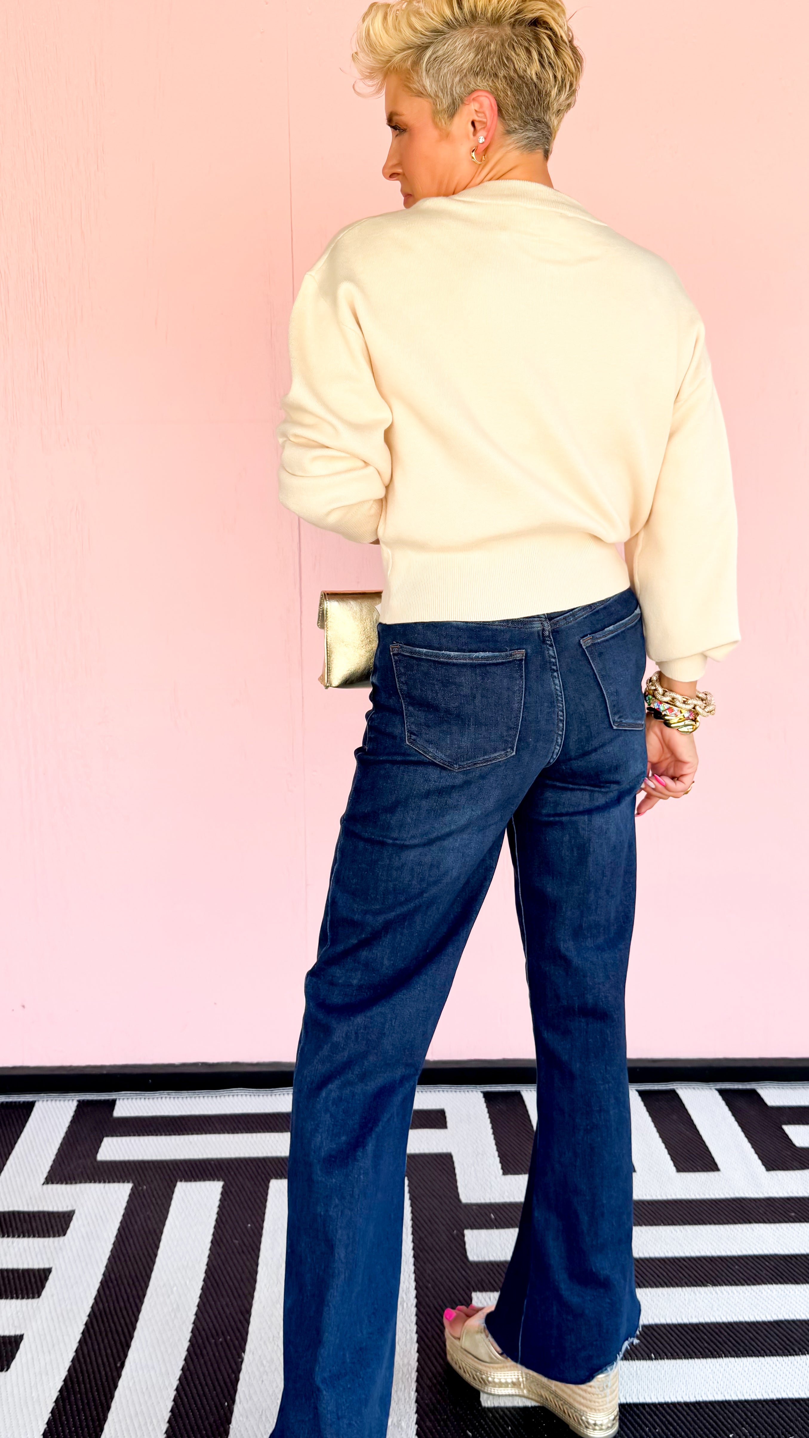 Rose Gold Button Cardigan/Cream - The BLVD