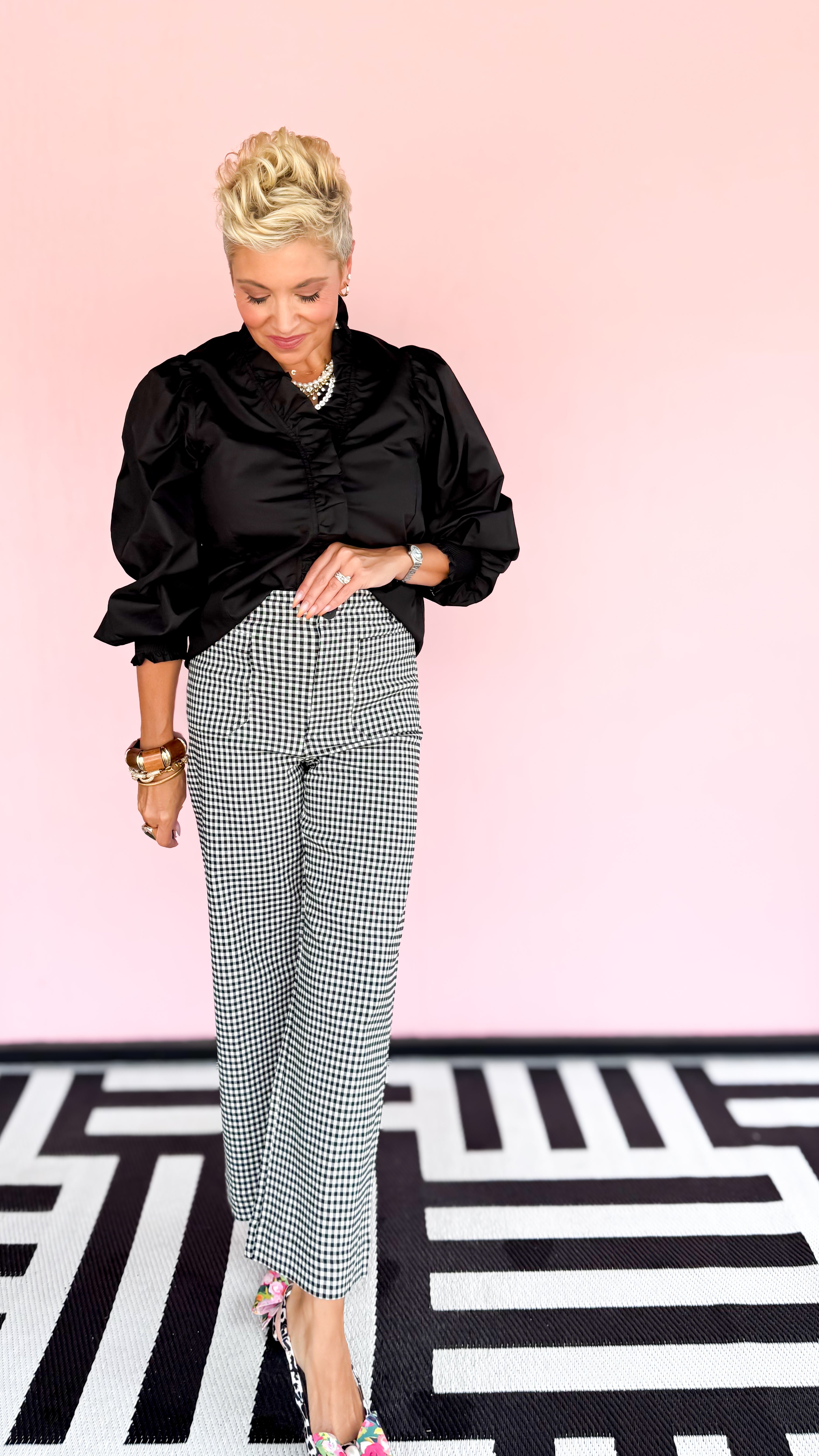 Gingham Straight Leg Pants/Black - The BLVD