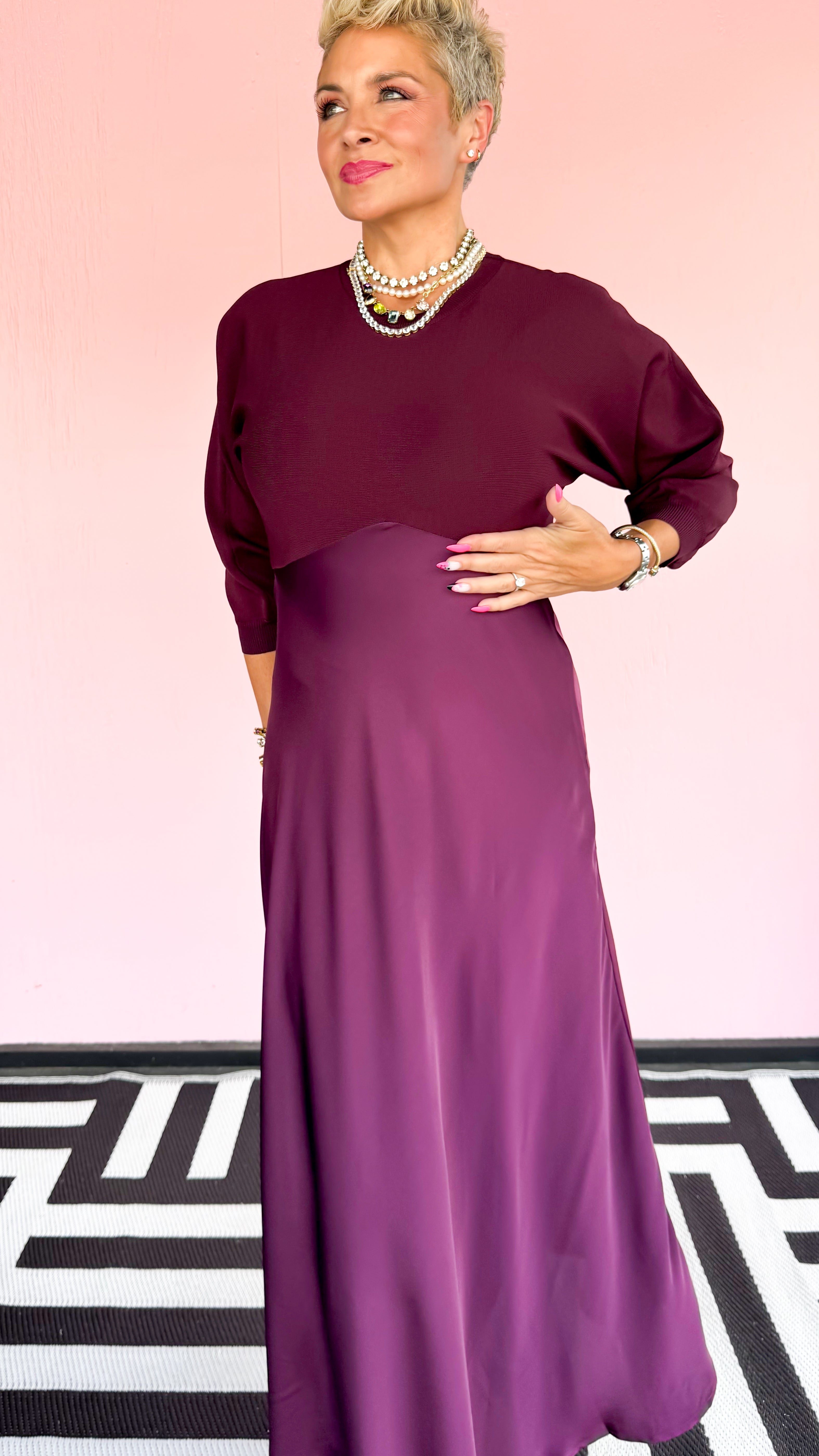 Shiela Sweater Top Dress/Berry - The BLVD
