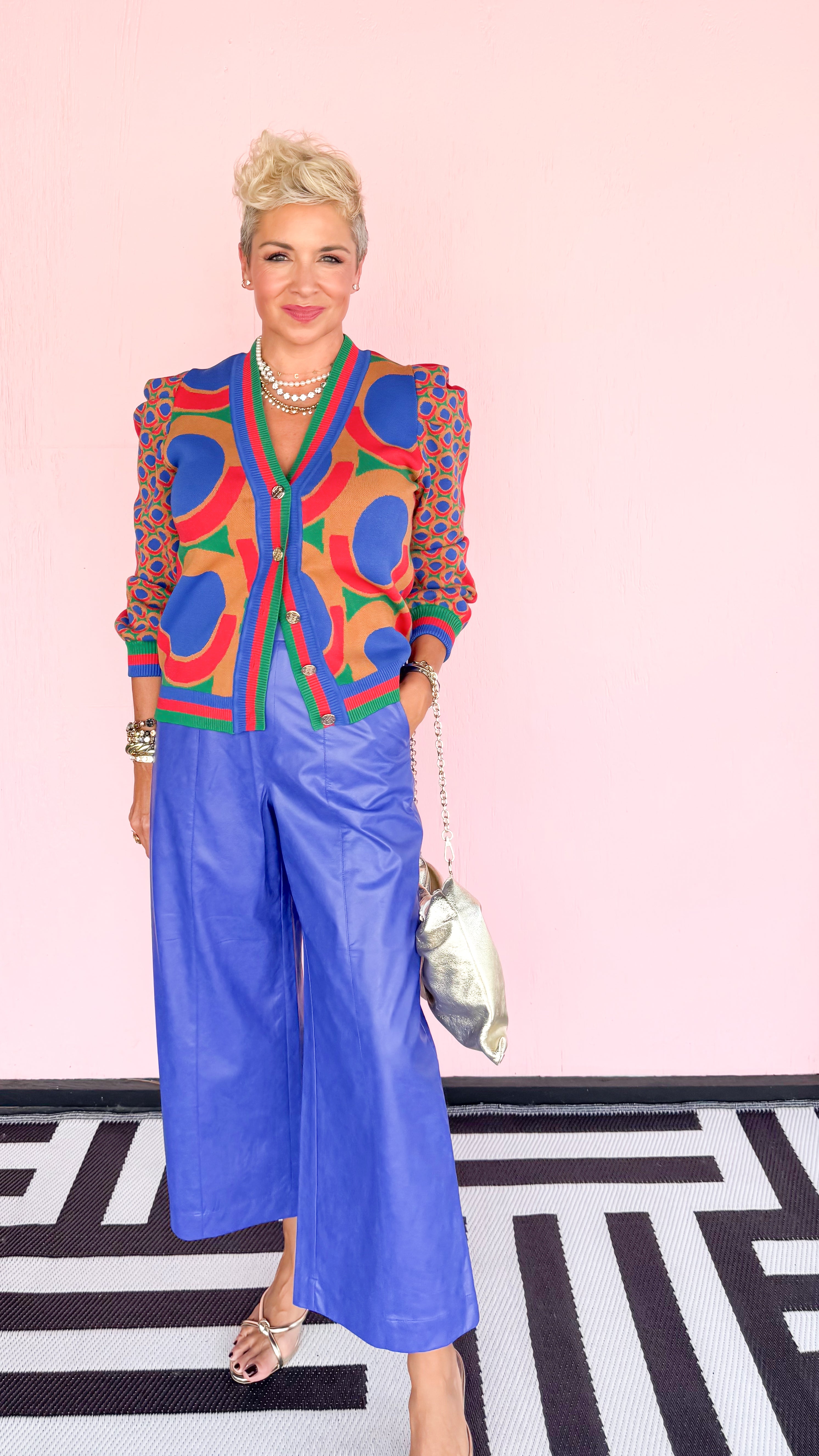 Vegan Leather Cropped Pants/Blue