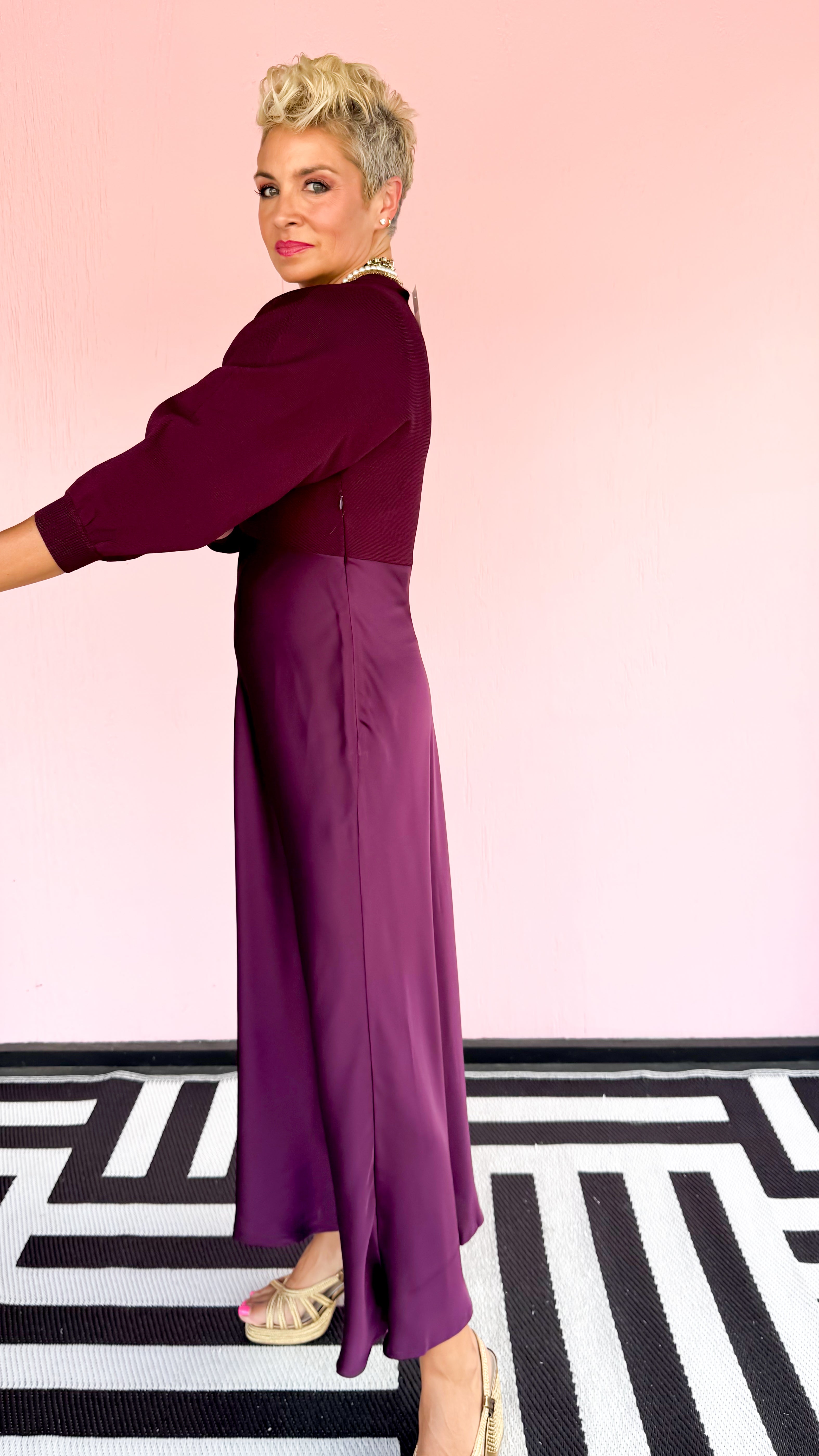 Shiela Sweater Top Dress/Berry - The BLVD