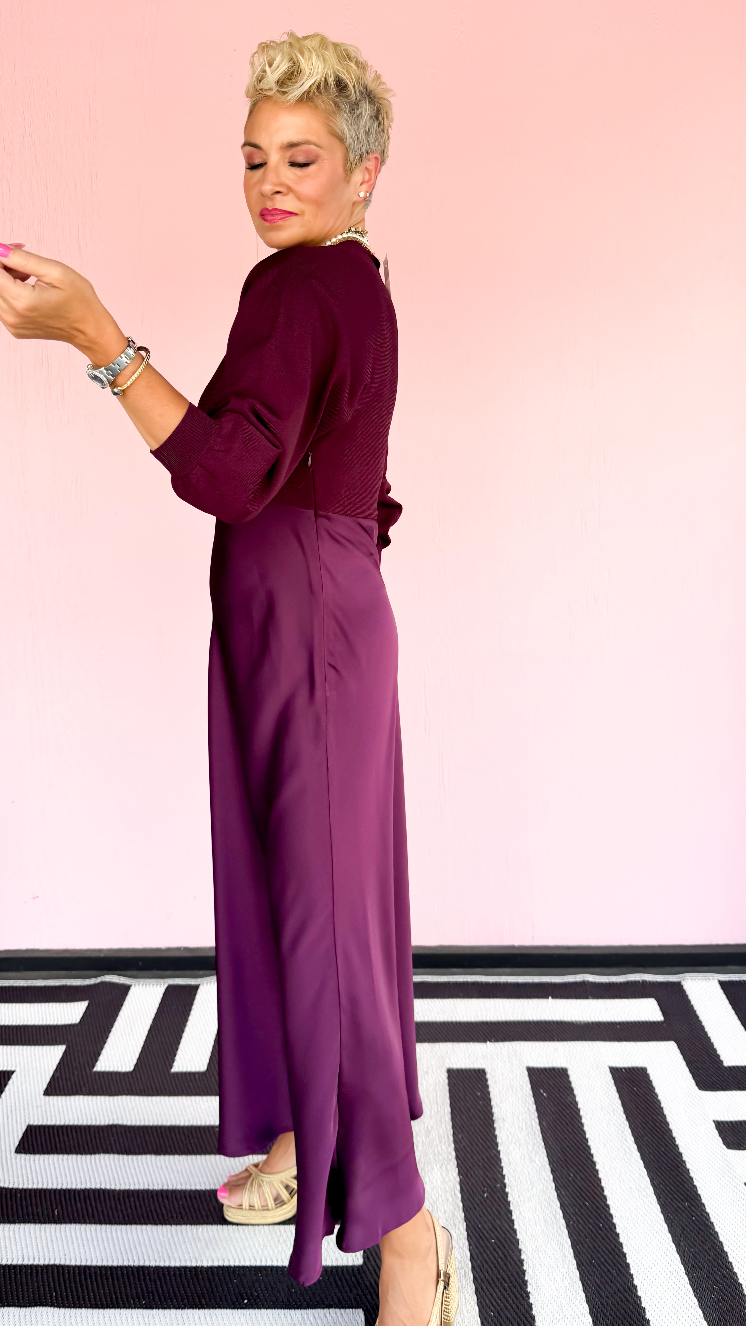 Shiela Sweater Top Dress/Berry - The BLVD
