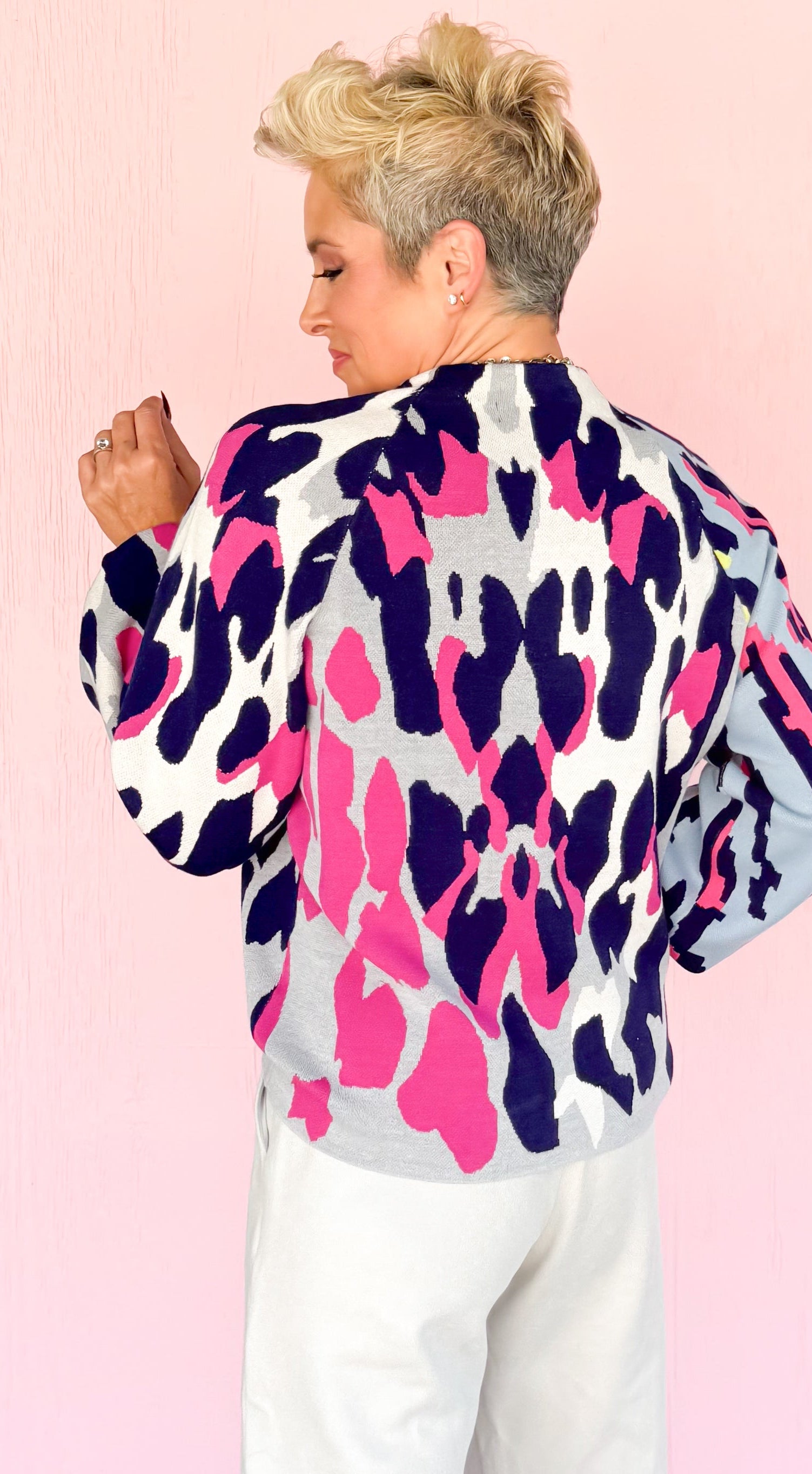 Leopard Funnel Neck w/Puff Sleeve/Multi
