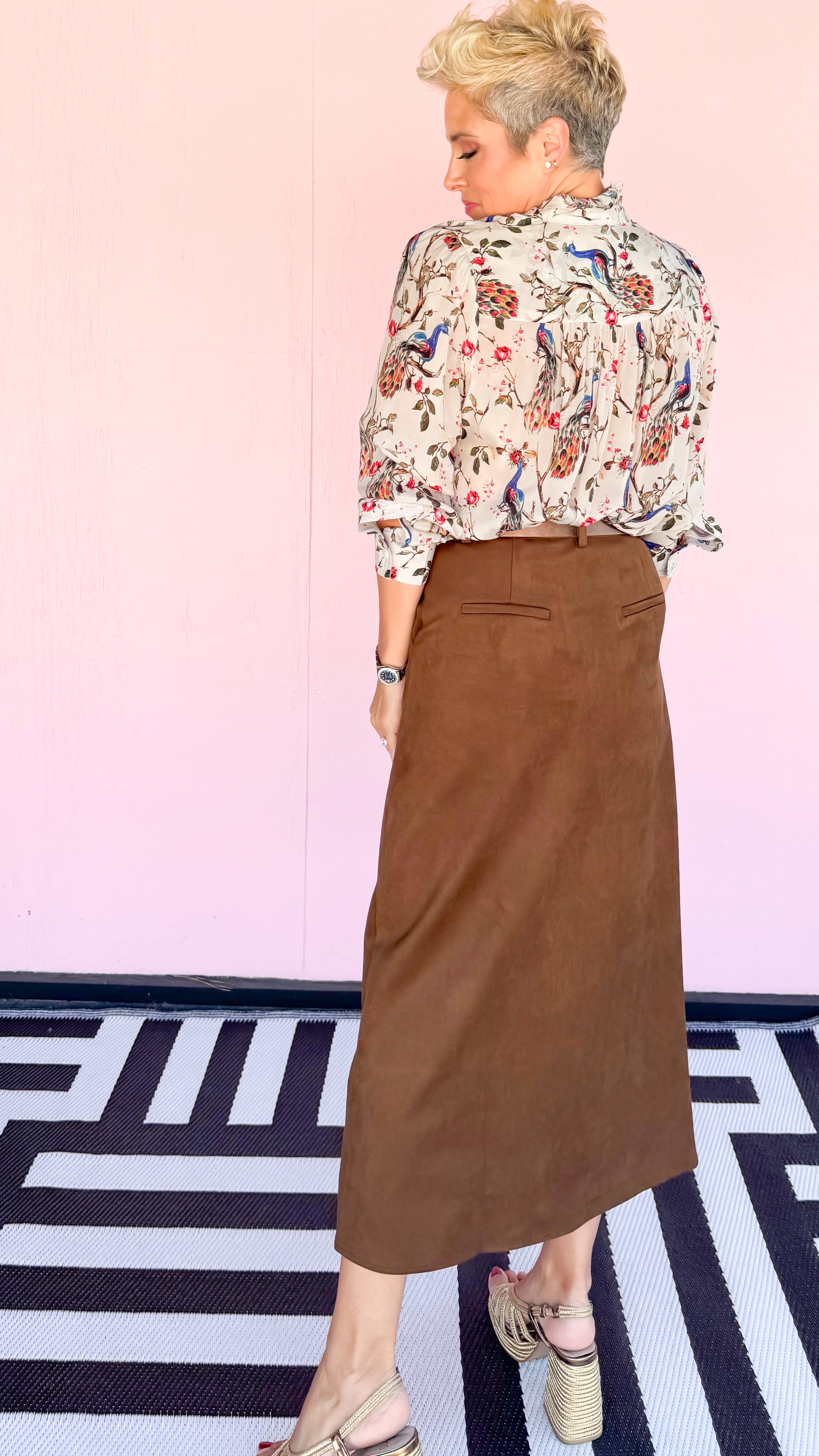 Straight Suede Skirt/Brown