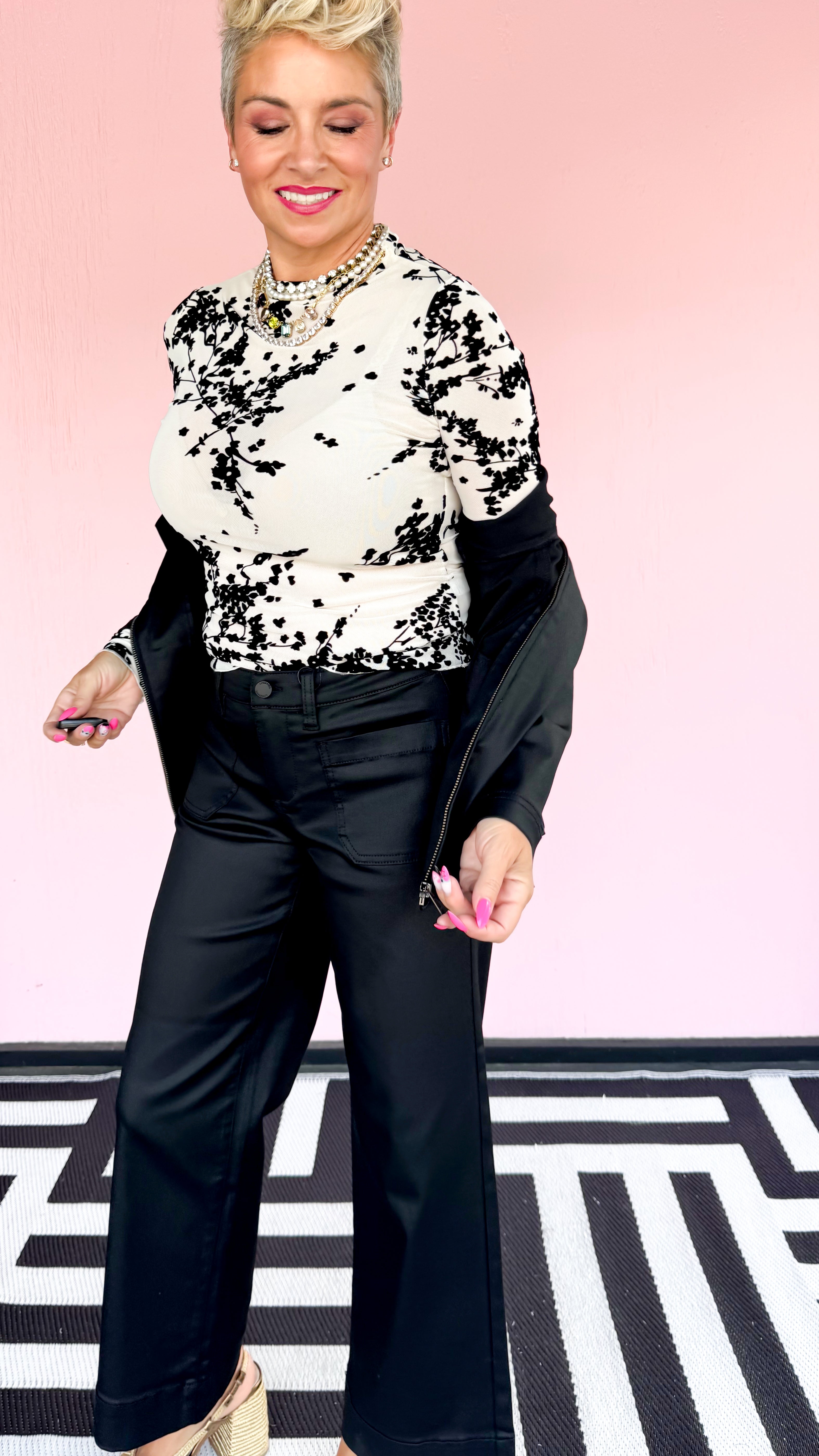 Mesh Velvet Burnout Top/Cream