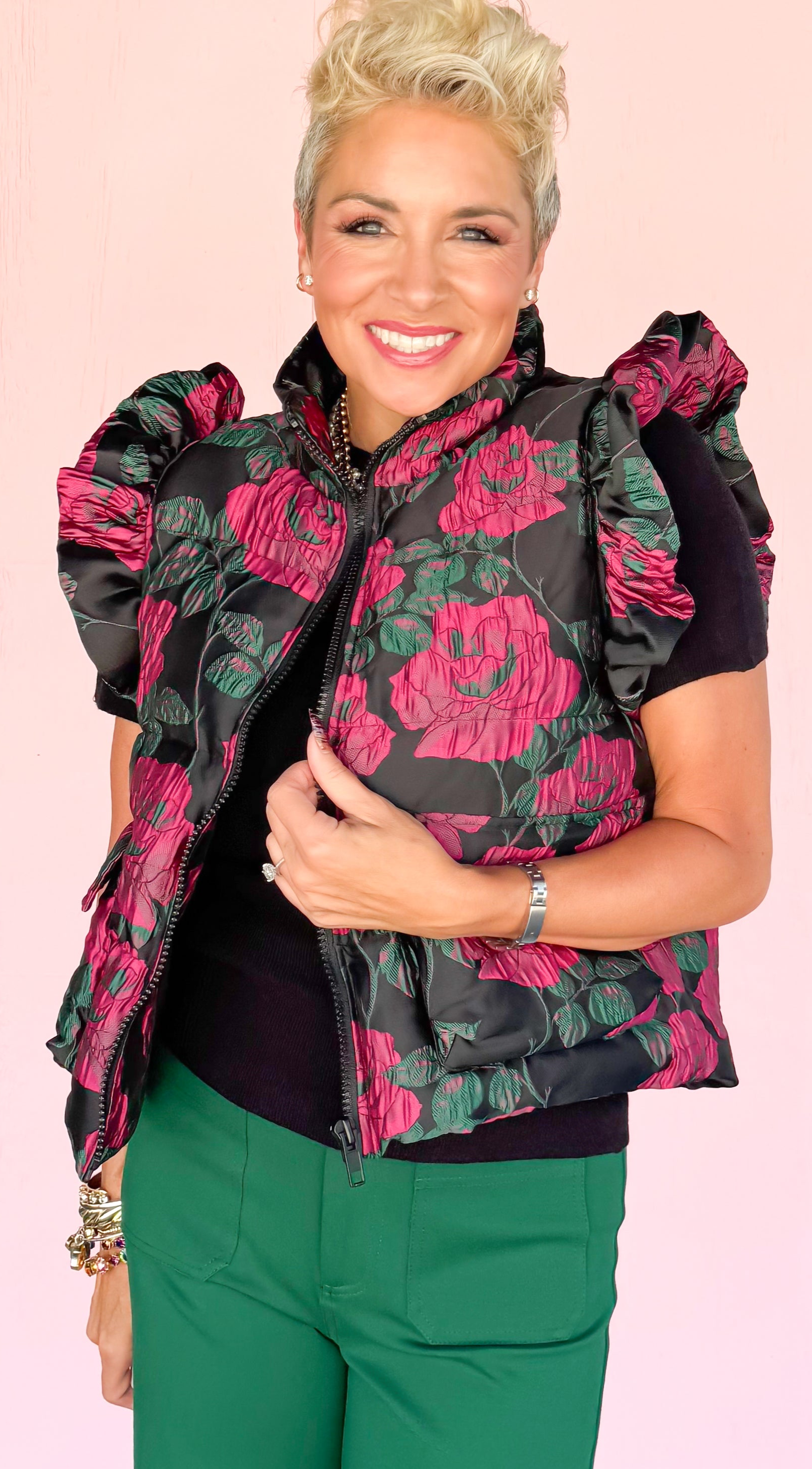 Rose Puffer Vest/Black