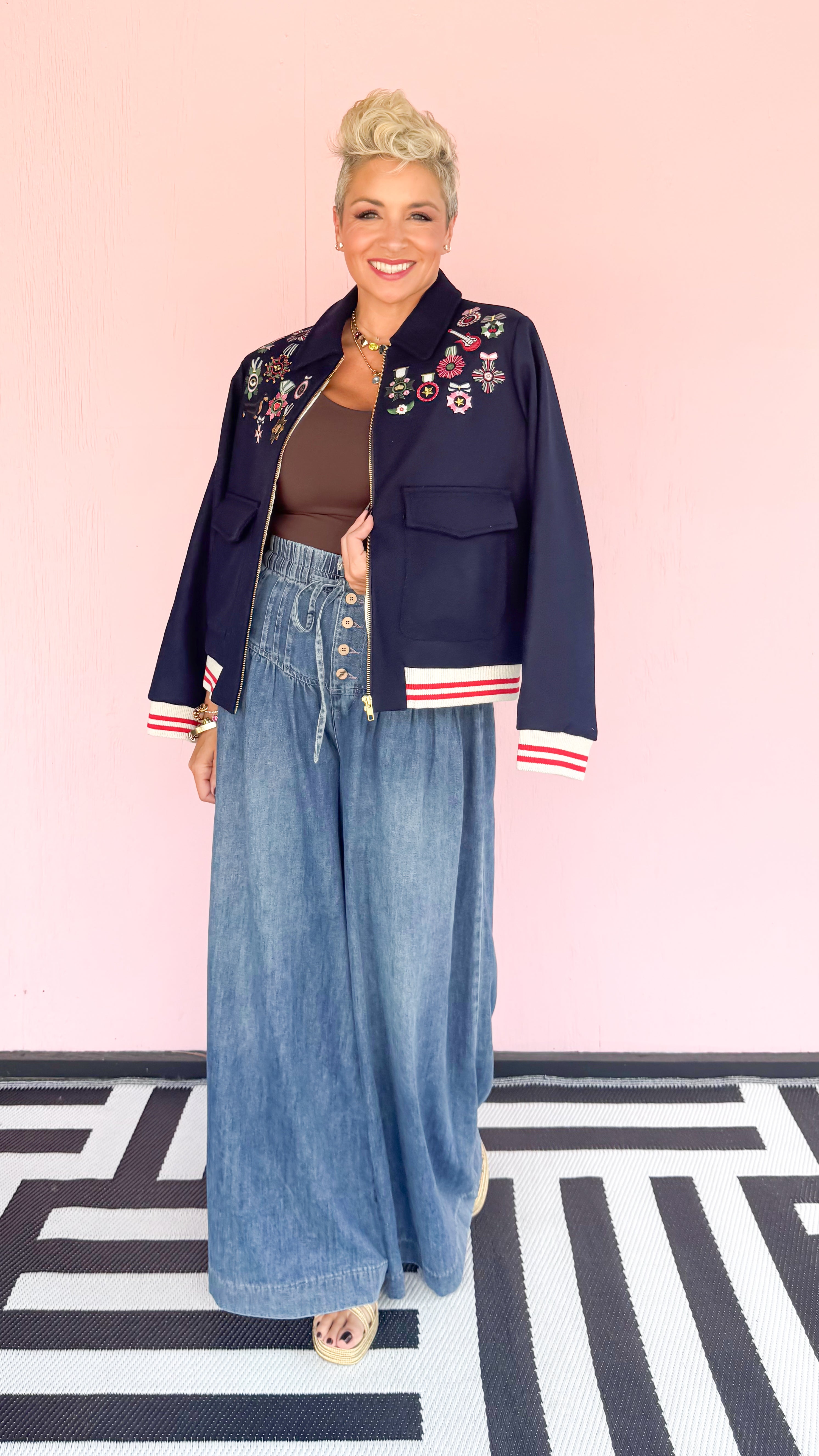 Embroidered Medals Wool Jacket/Navy
