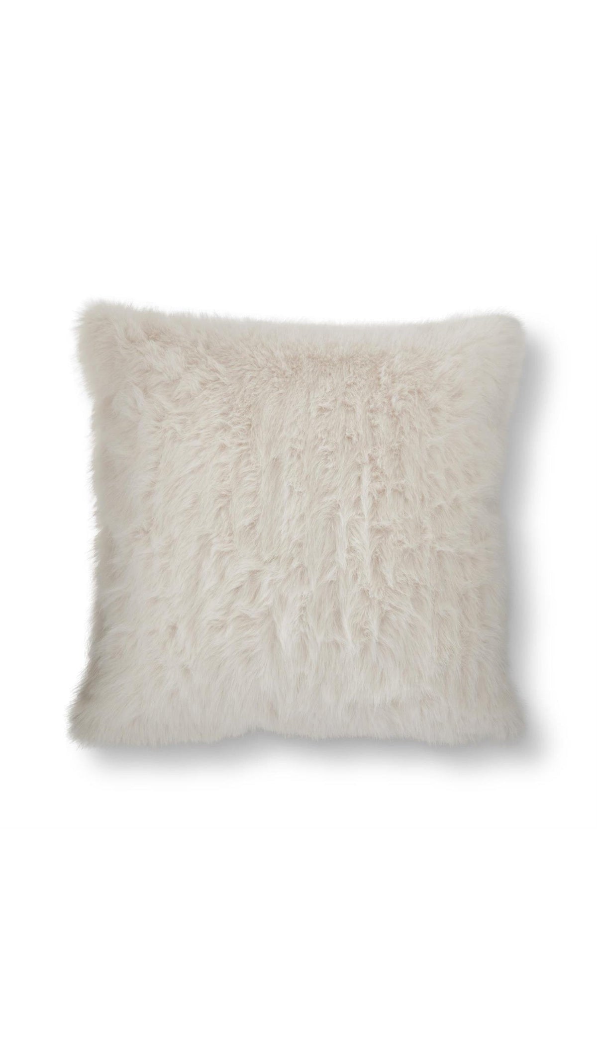 24 inch white vegan fur throw pillow, full view on white