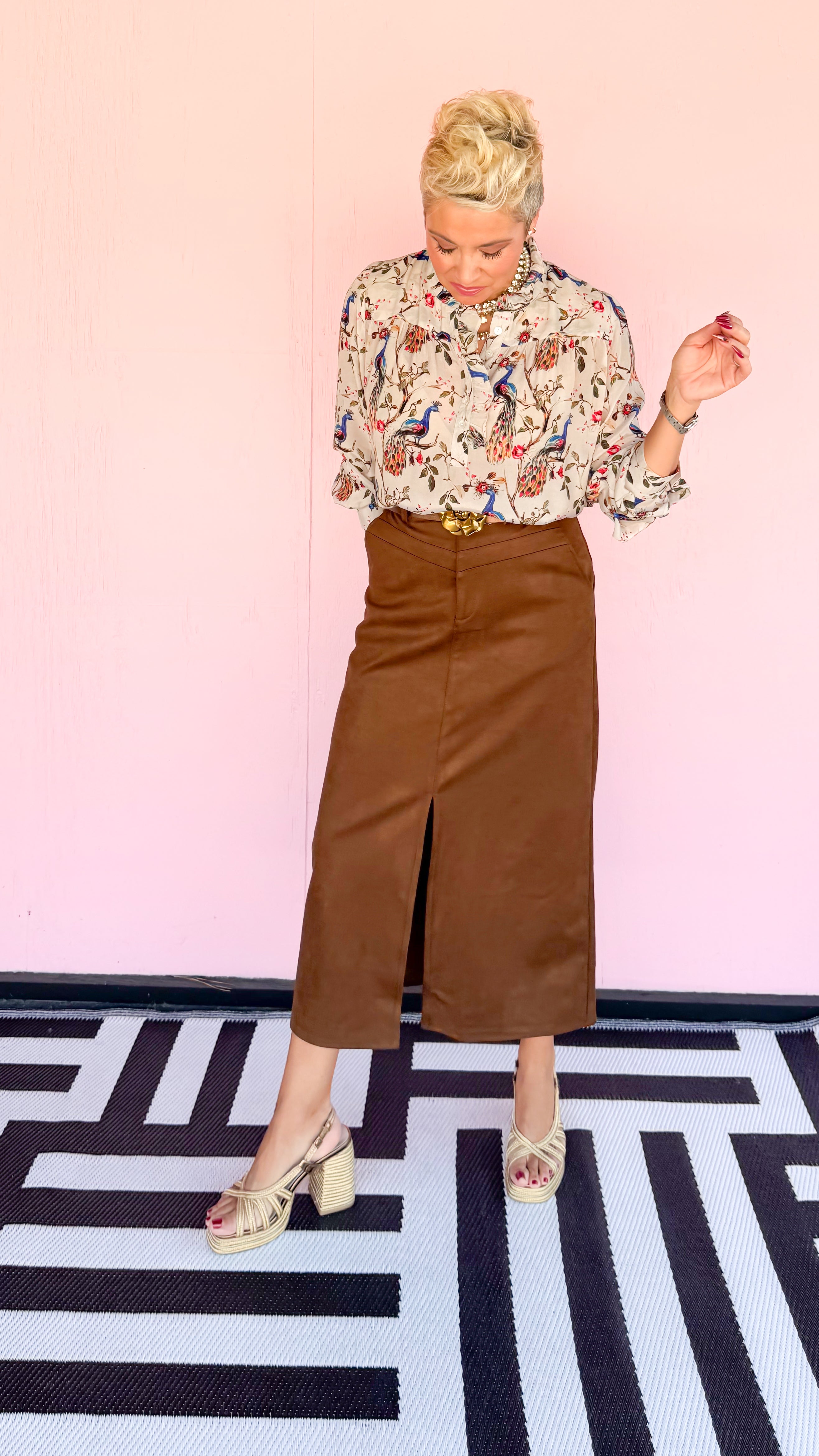 Straight Suede Skirt/Brown