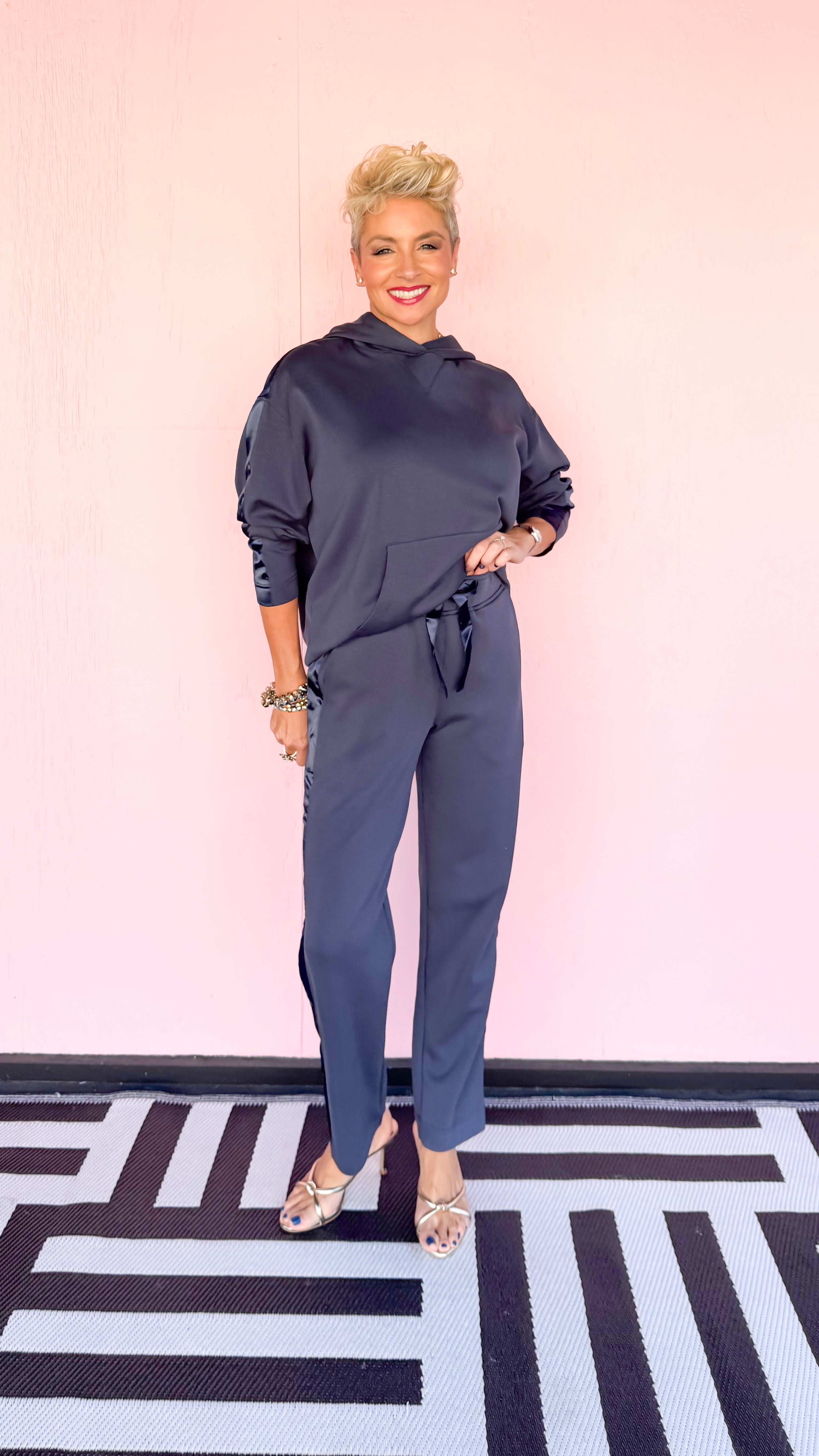 Contrast Satin Trim Lounge Pants/Navy - The BLVD