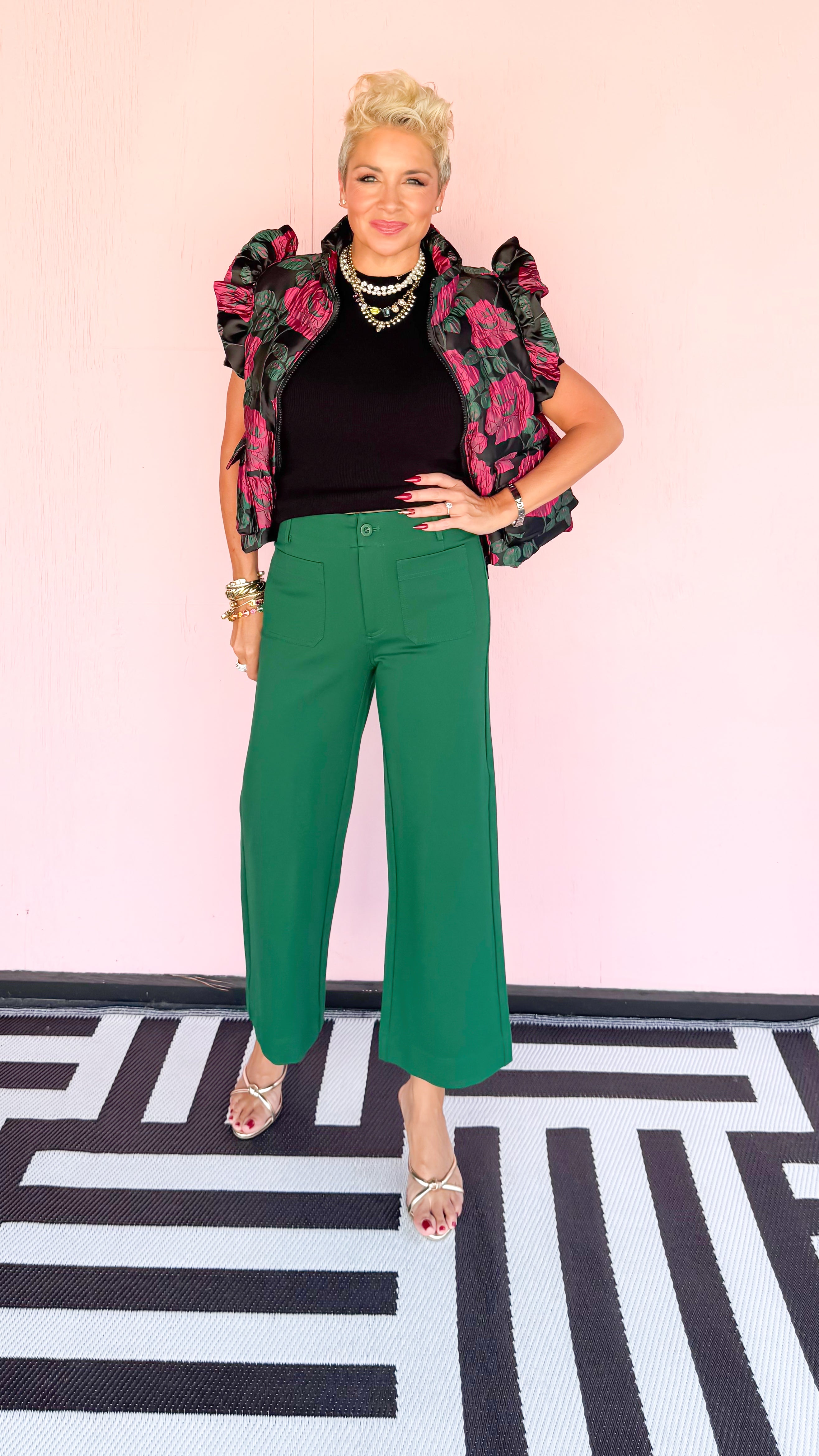 Cropped Ponte wide Leg Pant/Emerald