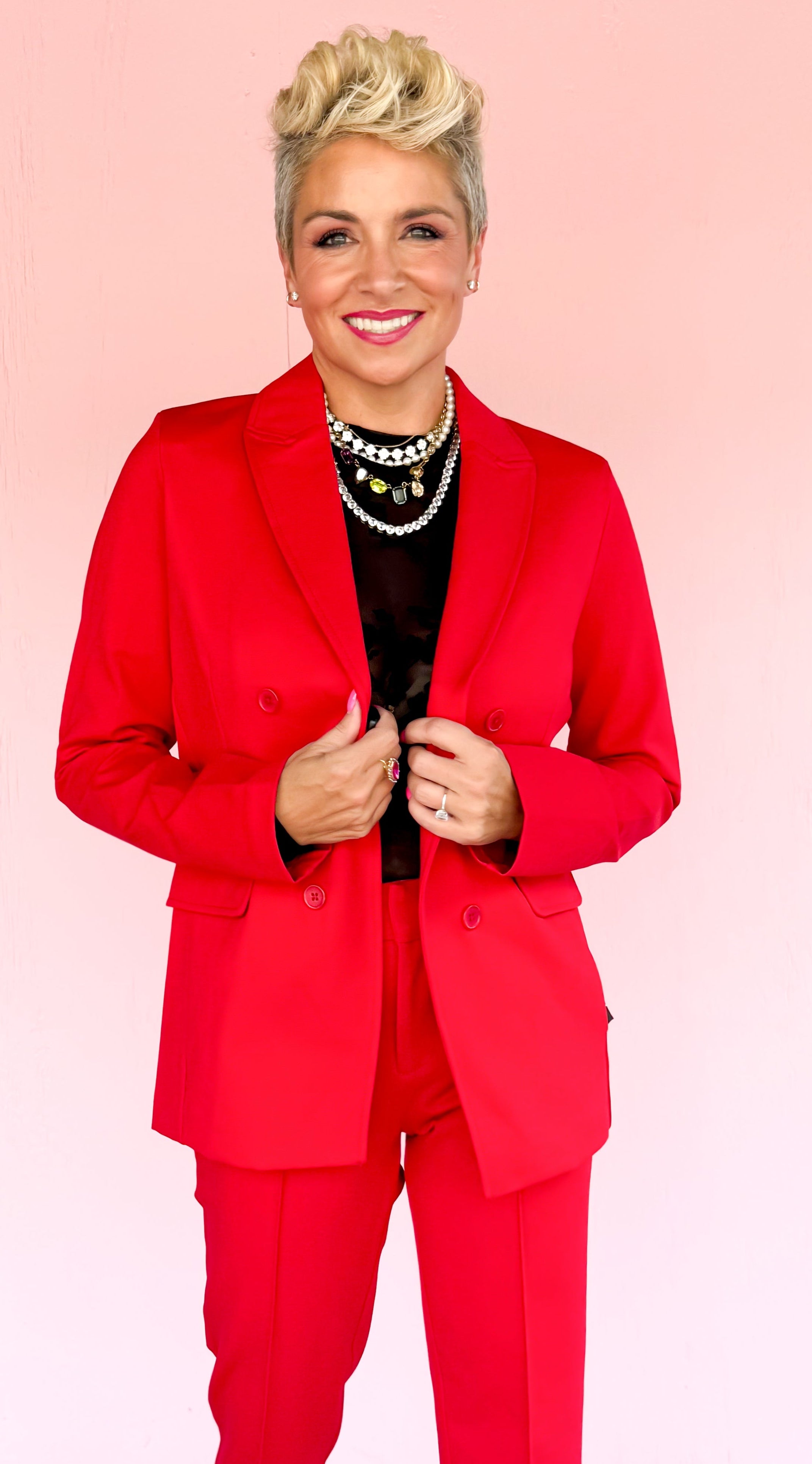 Faux Double Breasted Jacket/Red